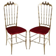 1960's Brass Chairs by Chiavari Italy, a Pair
