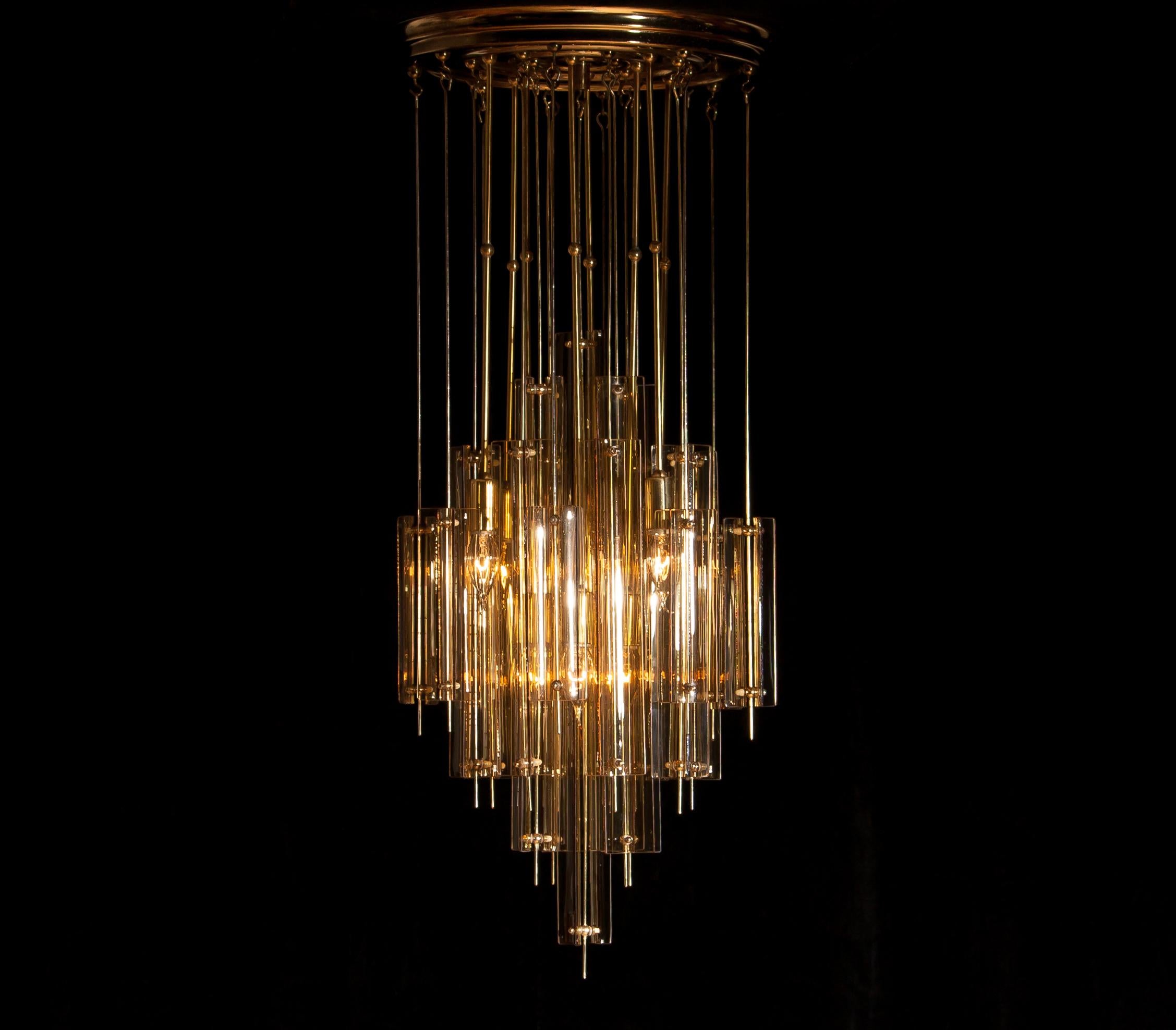 1960s Brass Chandelier with Smoked Glass by Verner Panton 5