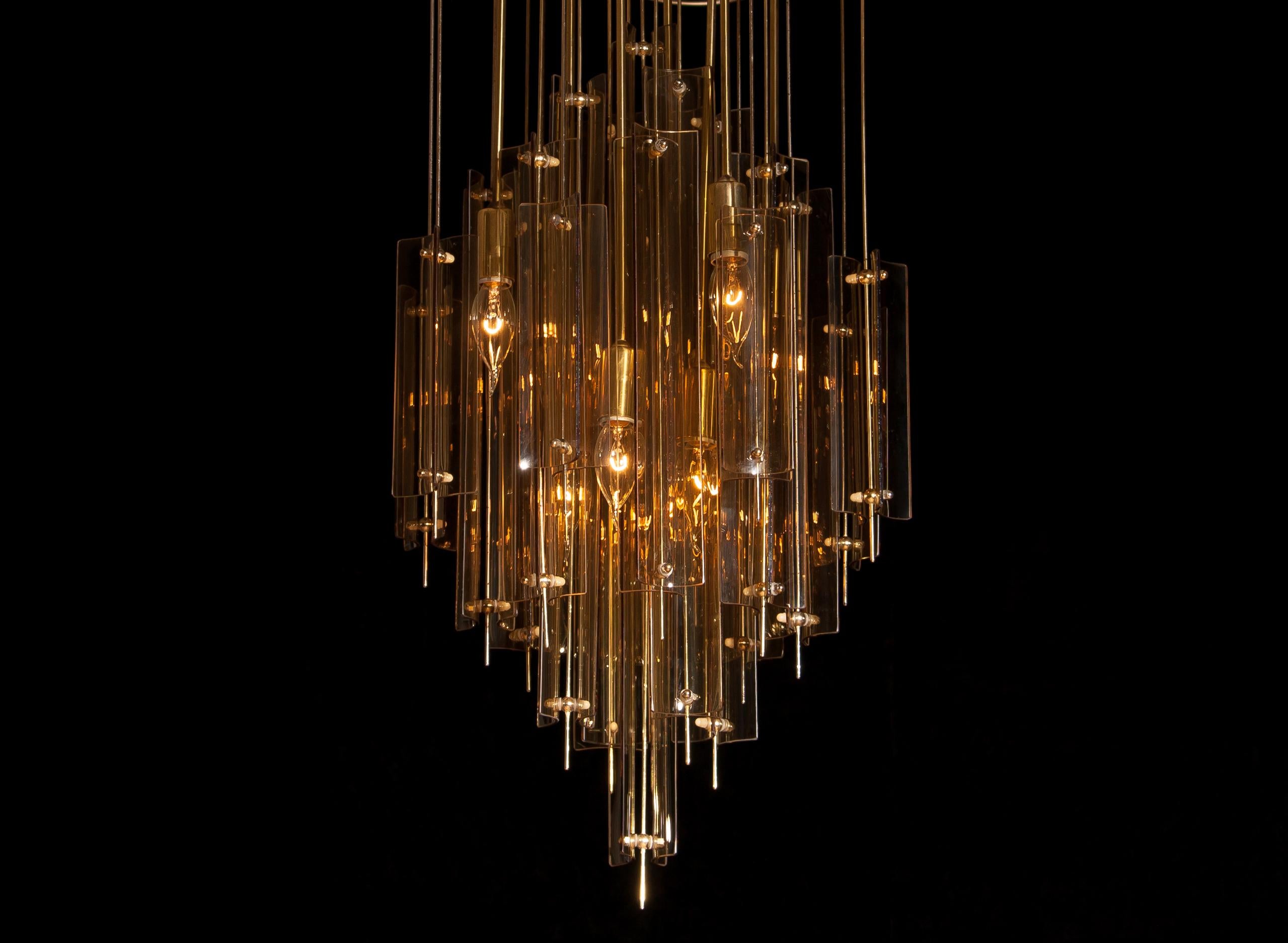 1960s Brass Chandelier with Smoked Glass by Verner Panton 2