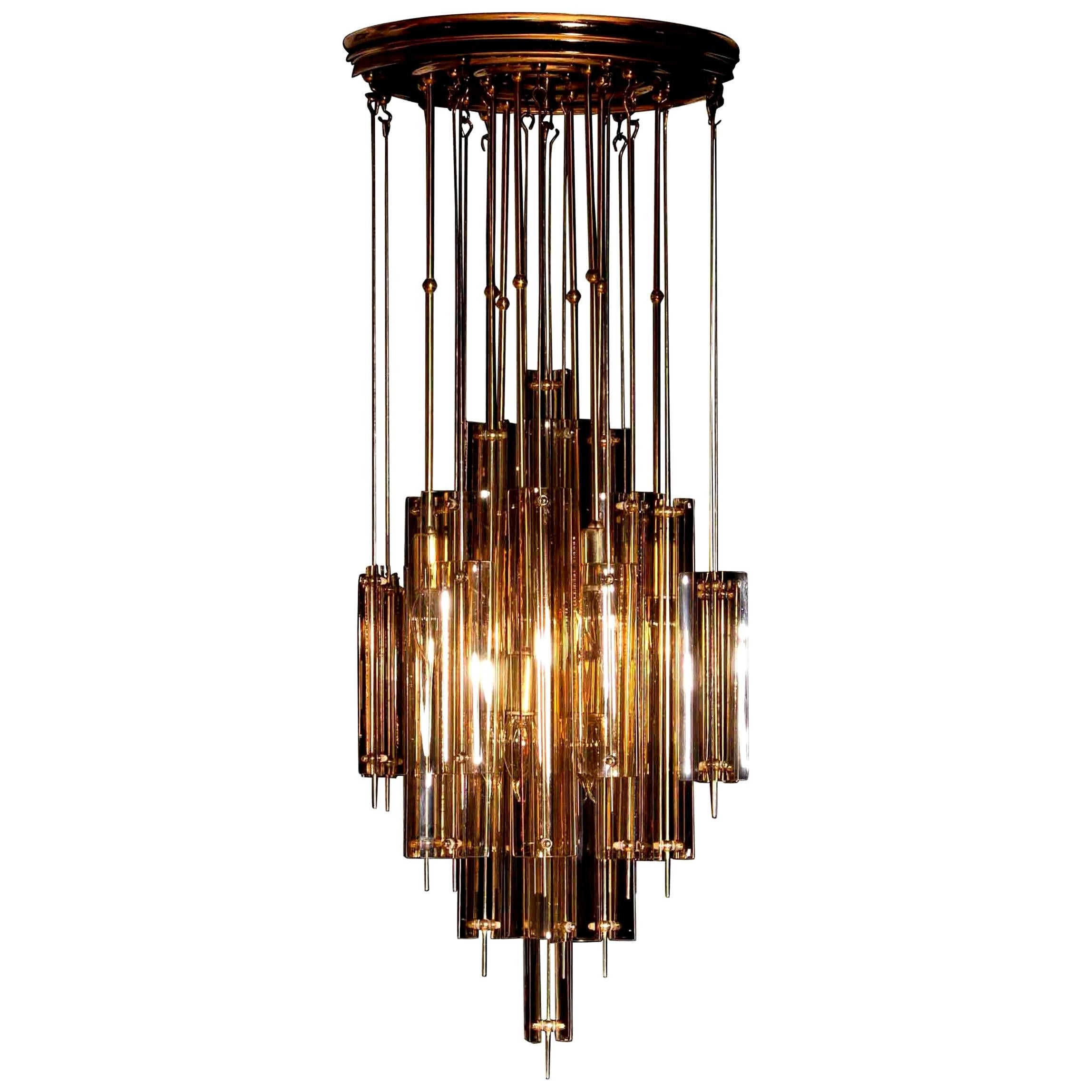 1960s Brass Chandelier with Smoked Glass by Verner Panton