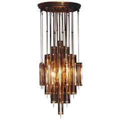 1960s Brass Chandelier with Smoked Glass by Verner Panton