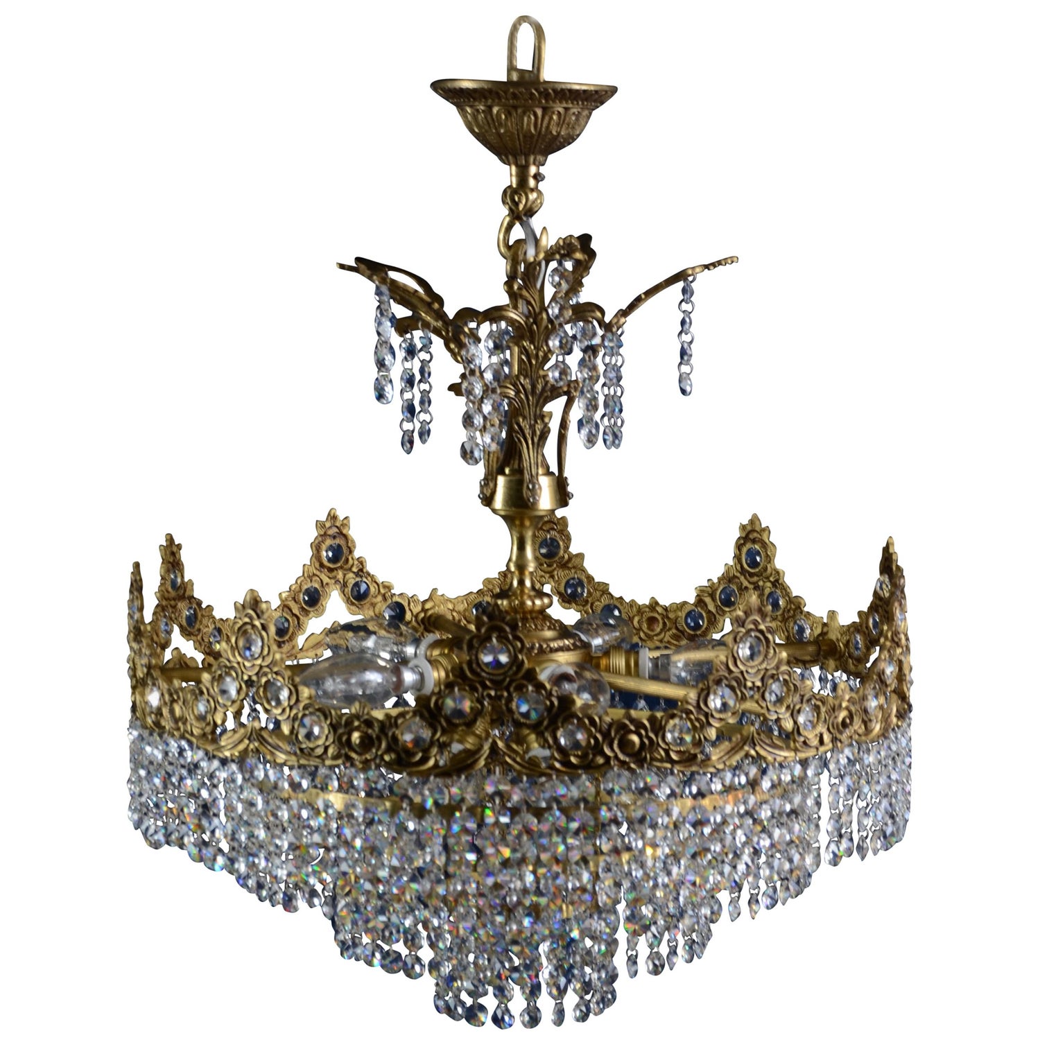 1960s Brass Chandelier with Swarovski Crystals For Sale at 1stDibs