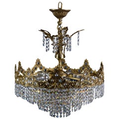 1960s Brass Chandelier with Swarovski Crystals