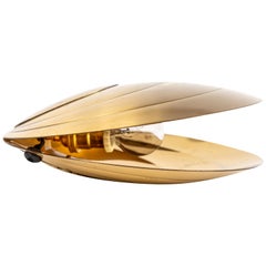 1960s Brass Clamshell Table Lamp by Angelo Brotto
