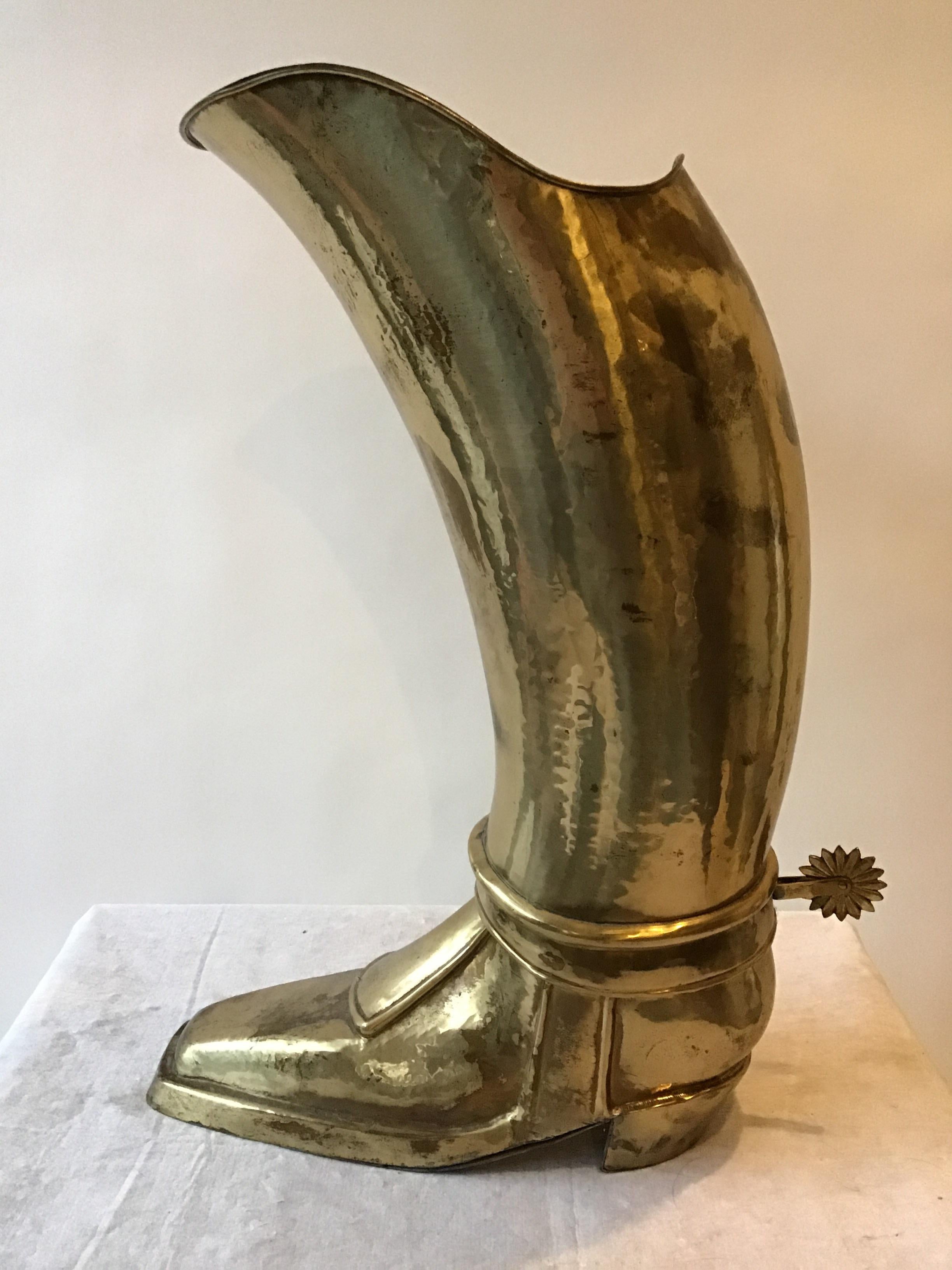 1960s Brass Cowboy Boot Umbrella Stand In Fair Condition In Tarrytown, NY