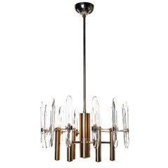 1960's Brass & Crystal Glass Chandelier by Gaetano Sciolari