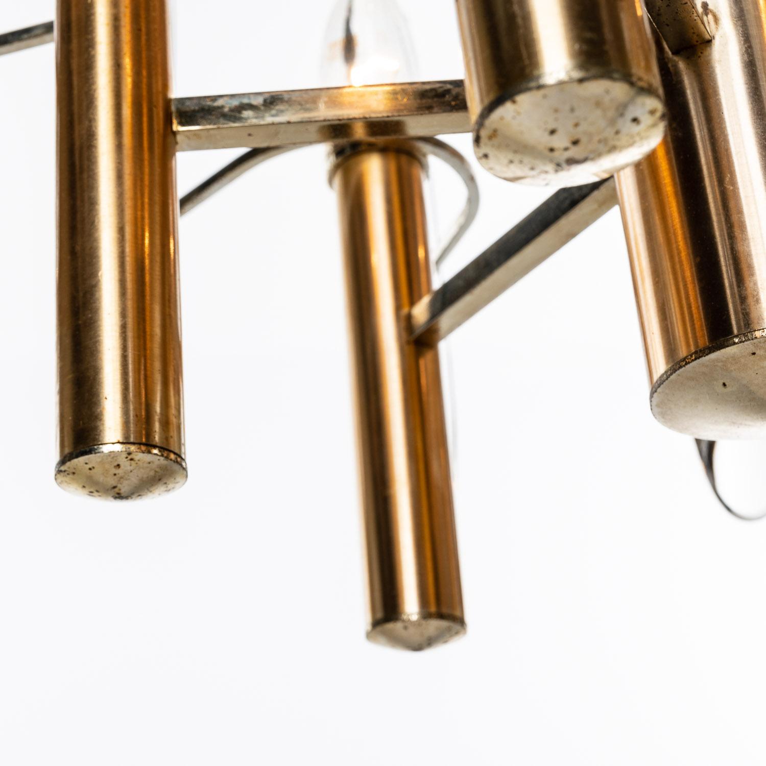 Lampadario in ottone e cristallo di Gaetano Sciolari degli anni '60 in vendita 1