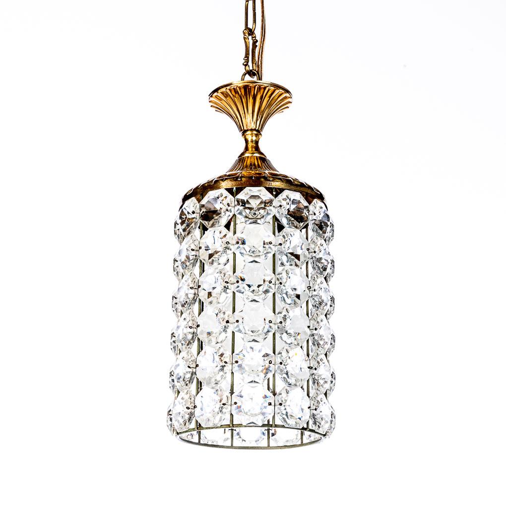 Austrian 1960's Brass & Crystal Glass Pendant in Style of Bakalowits & Söhne For Sale