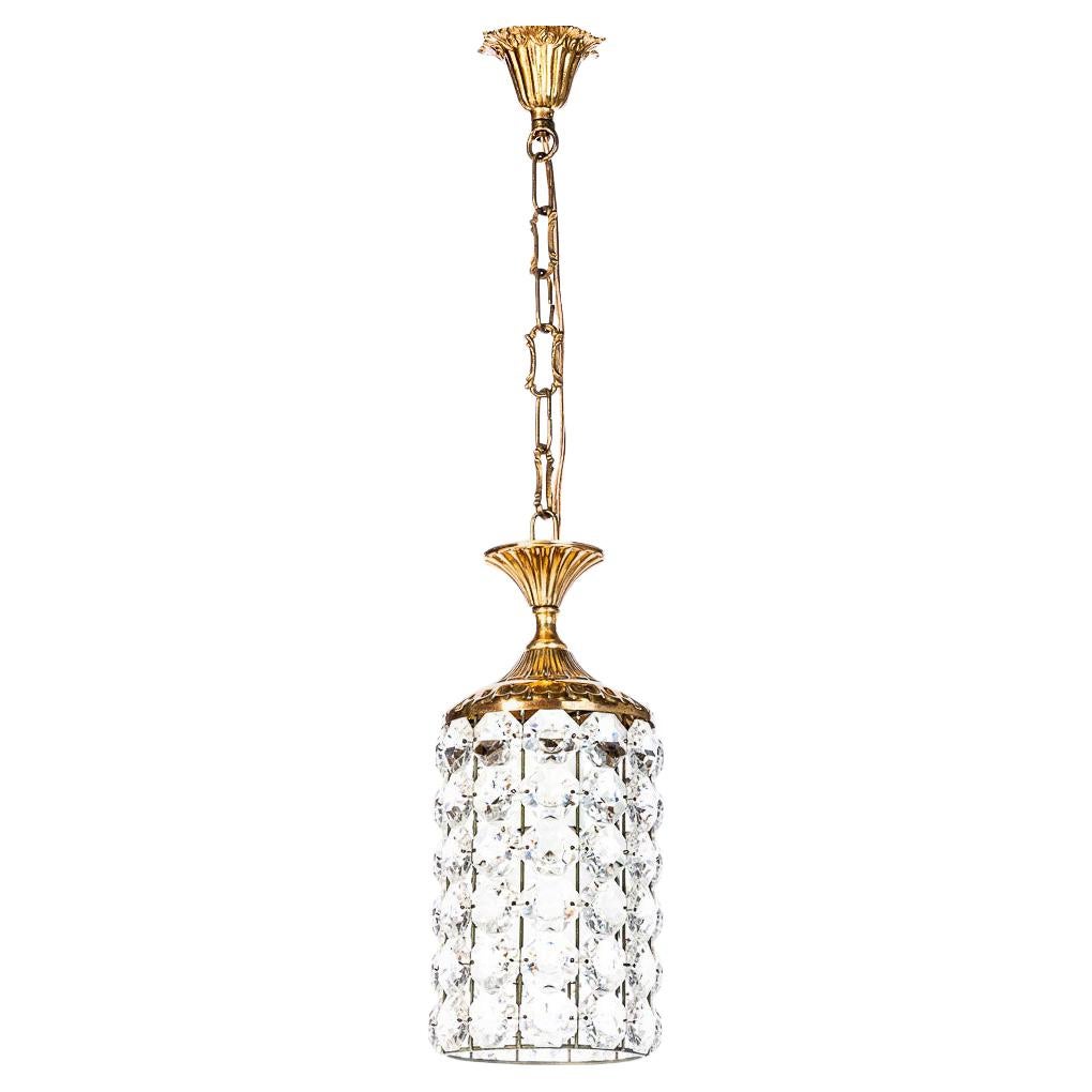 1960's Brass & Crystal Glass Pendant in Style of Bakalowits & Söhne