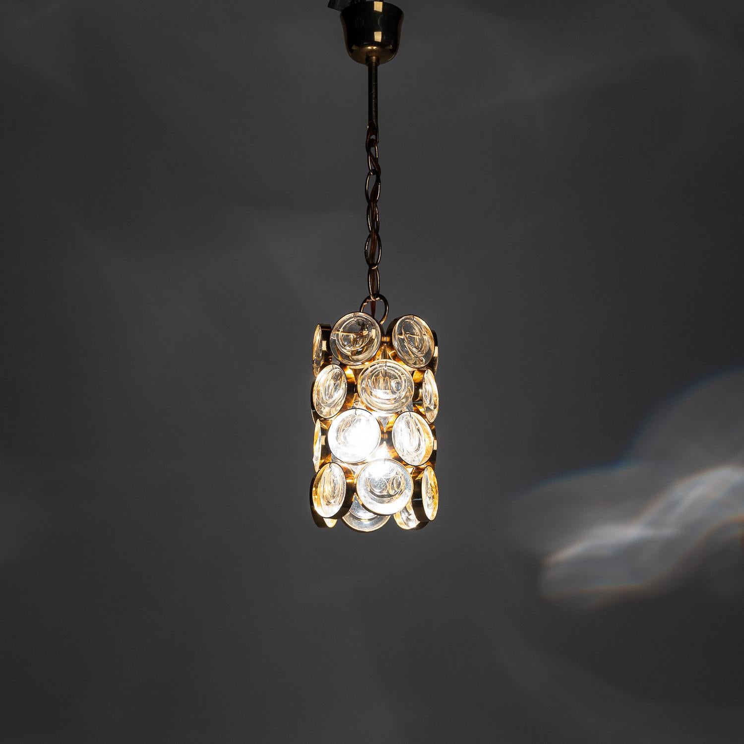 1960's Brass & Crystal Glass Pendant in Style of Palwa For Sale 5