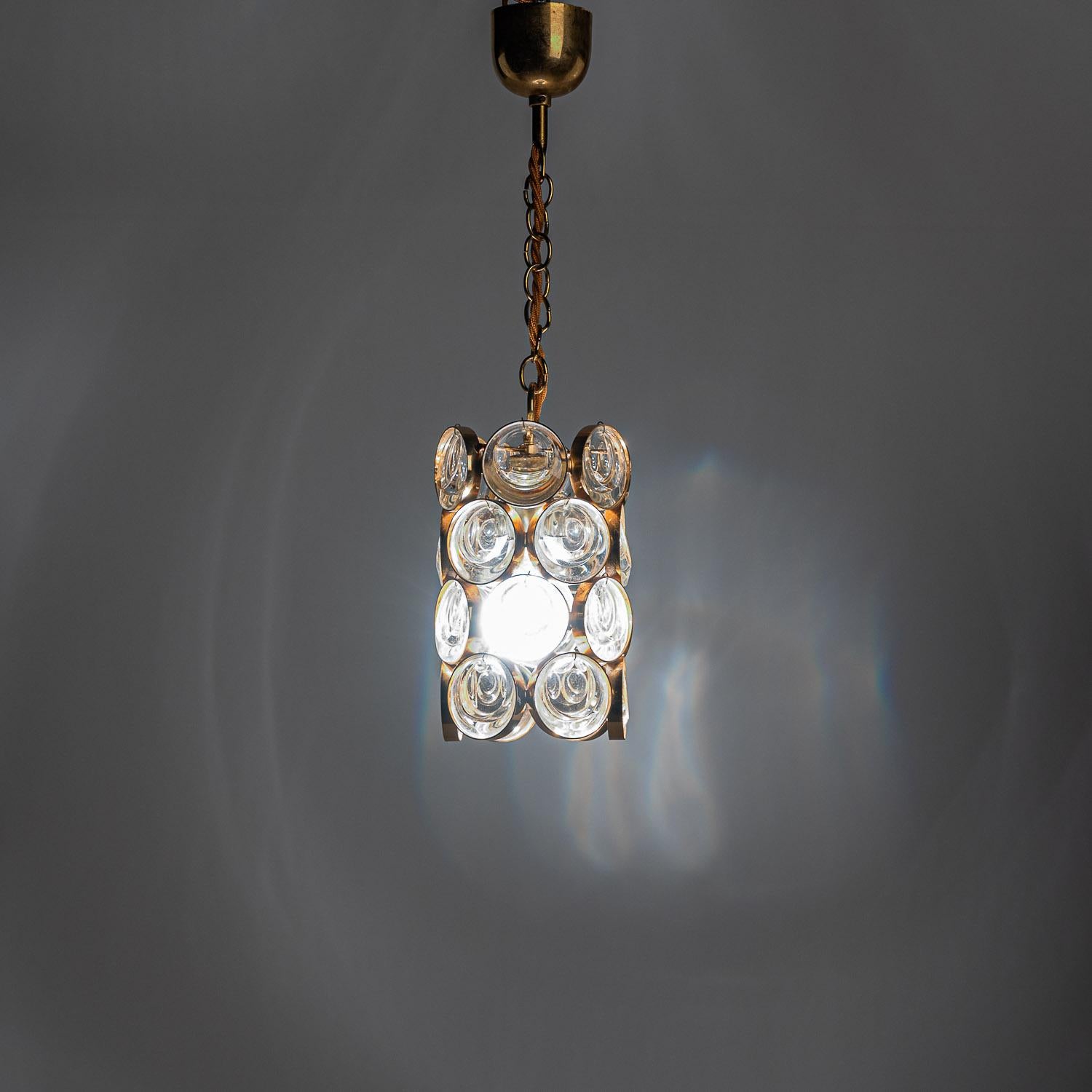 1960's Brass & Crystal Glass Pendant in Style of Palwa For Sale 6