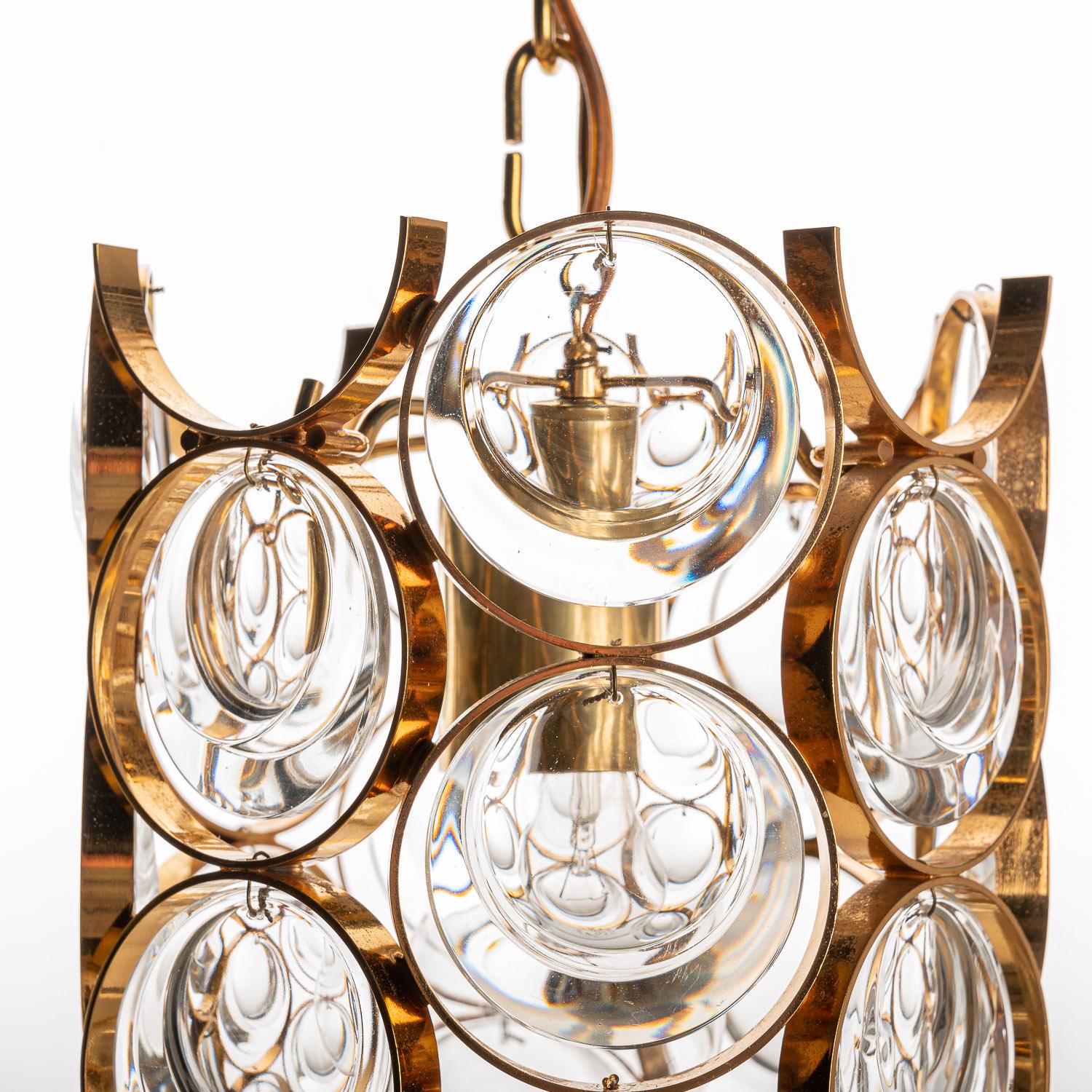German 1960's Brass & Crystal Glass Pendant in Style of Palwa For Sale