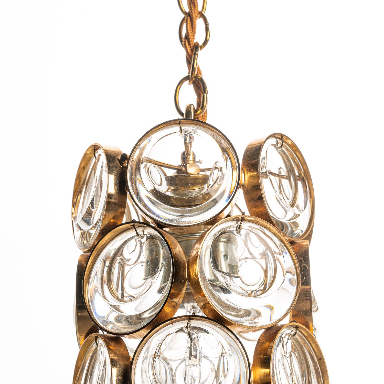 20th Century 1960's Brass & Crystal Glass Pendant in Style of Palwa For Sale