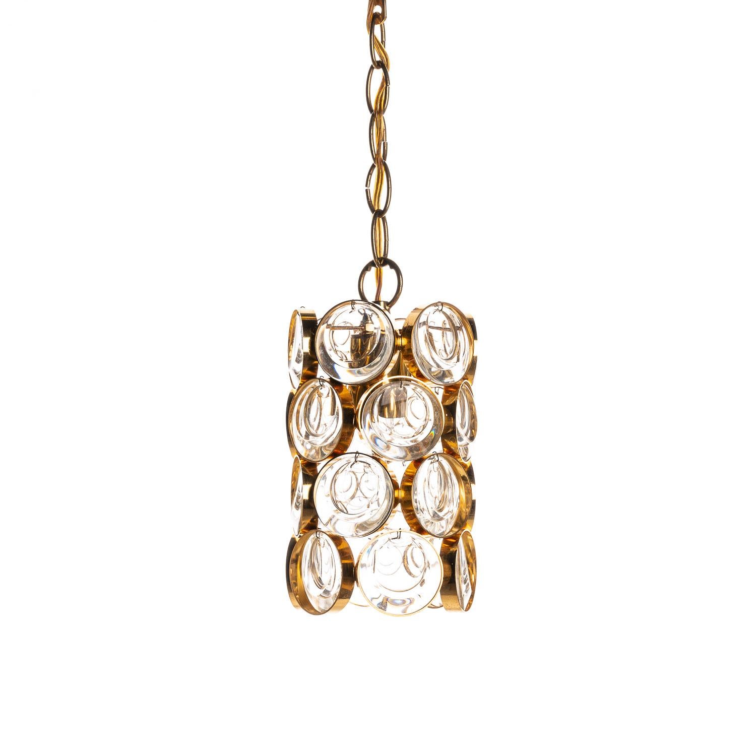 1960's Brass & Crystal Glass Pendant in Style of Palwa For Sale 2