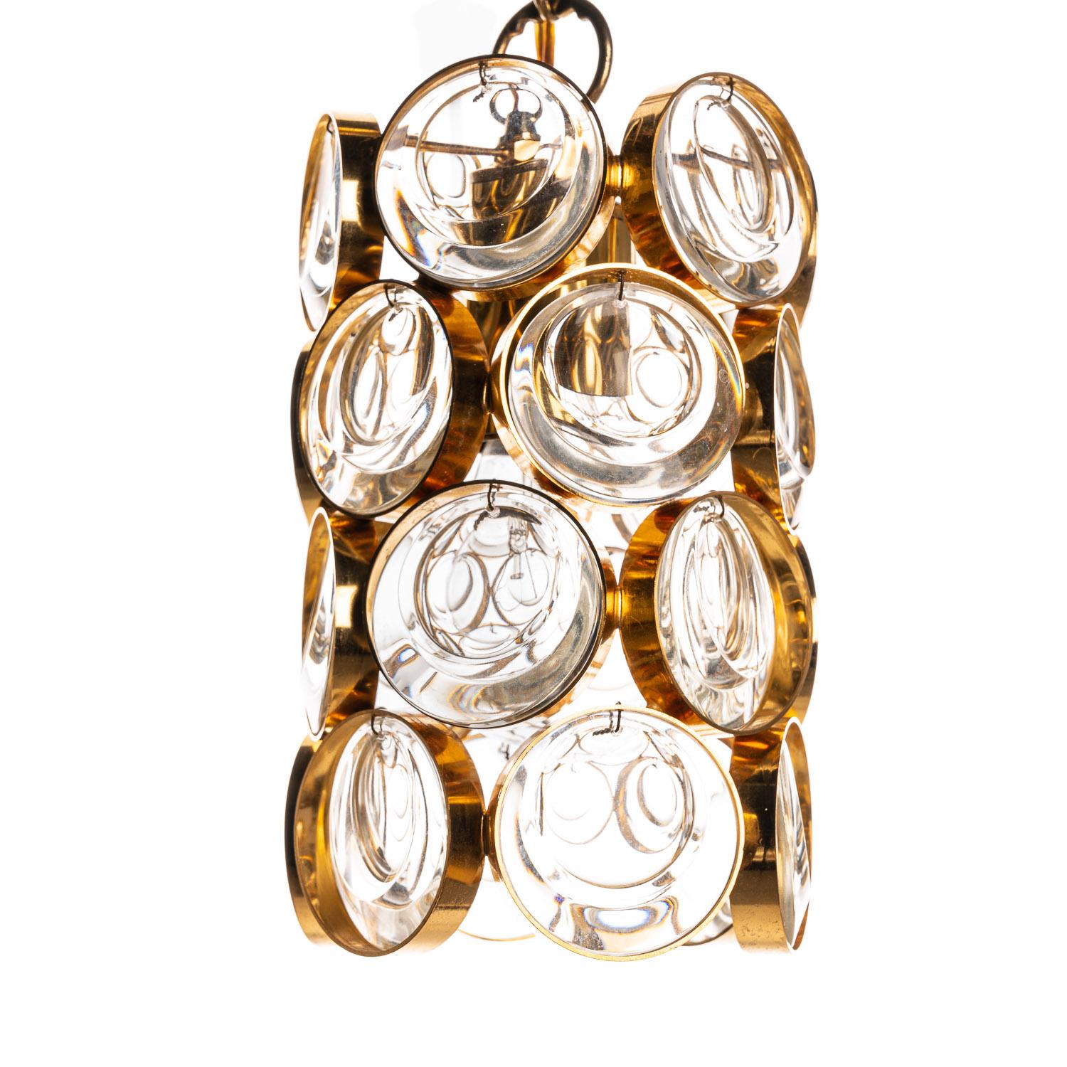1960's Brass & Crystal Glass Pendant in Style of Palwa For Sale 3
