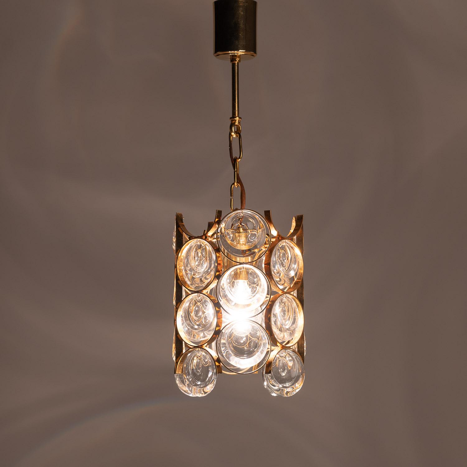 1960's Brass & Crystal Glass Pendant in Style of Palwa For Sale 4