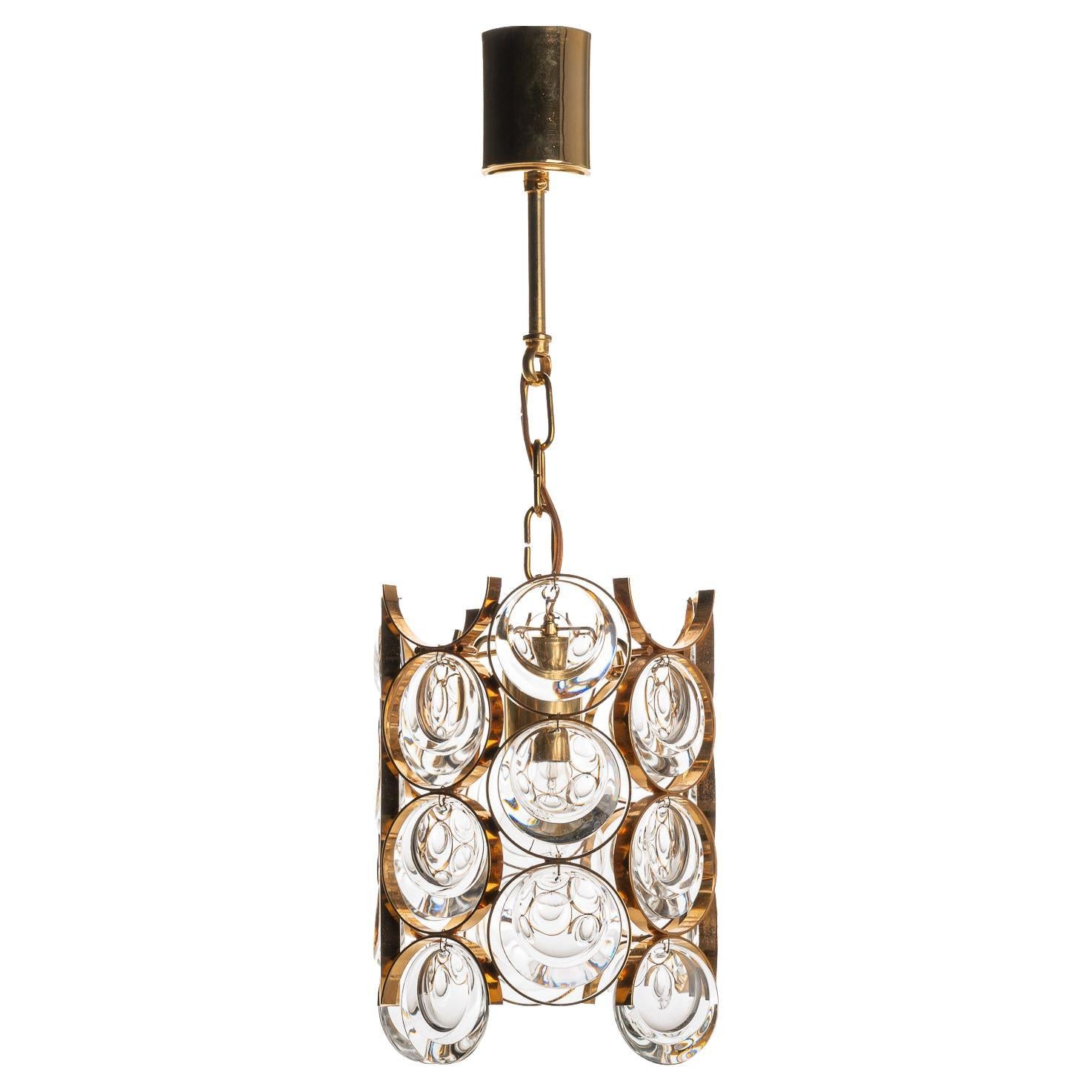 1960's Brass & Crystal Glass Pendant in Style of Palwa