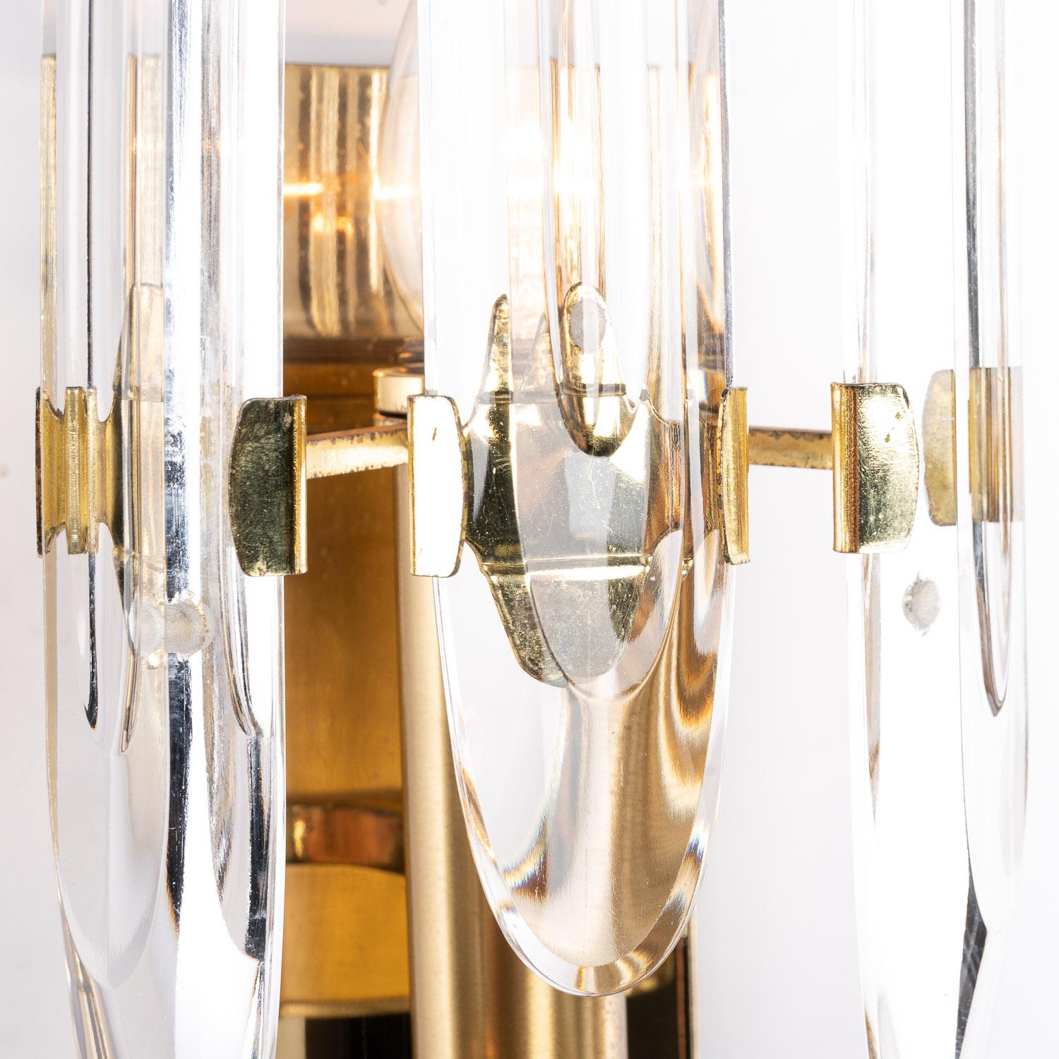 Italian 1960's Brass & Crystal Glass Sconces by Gaetano Sciolari For Sale