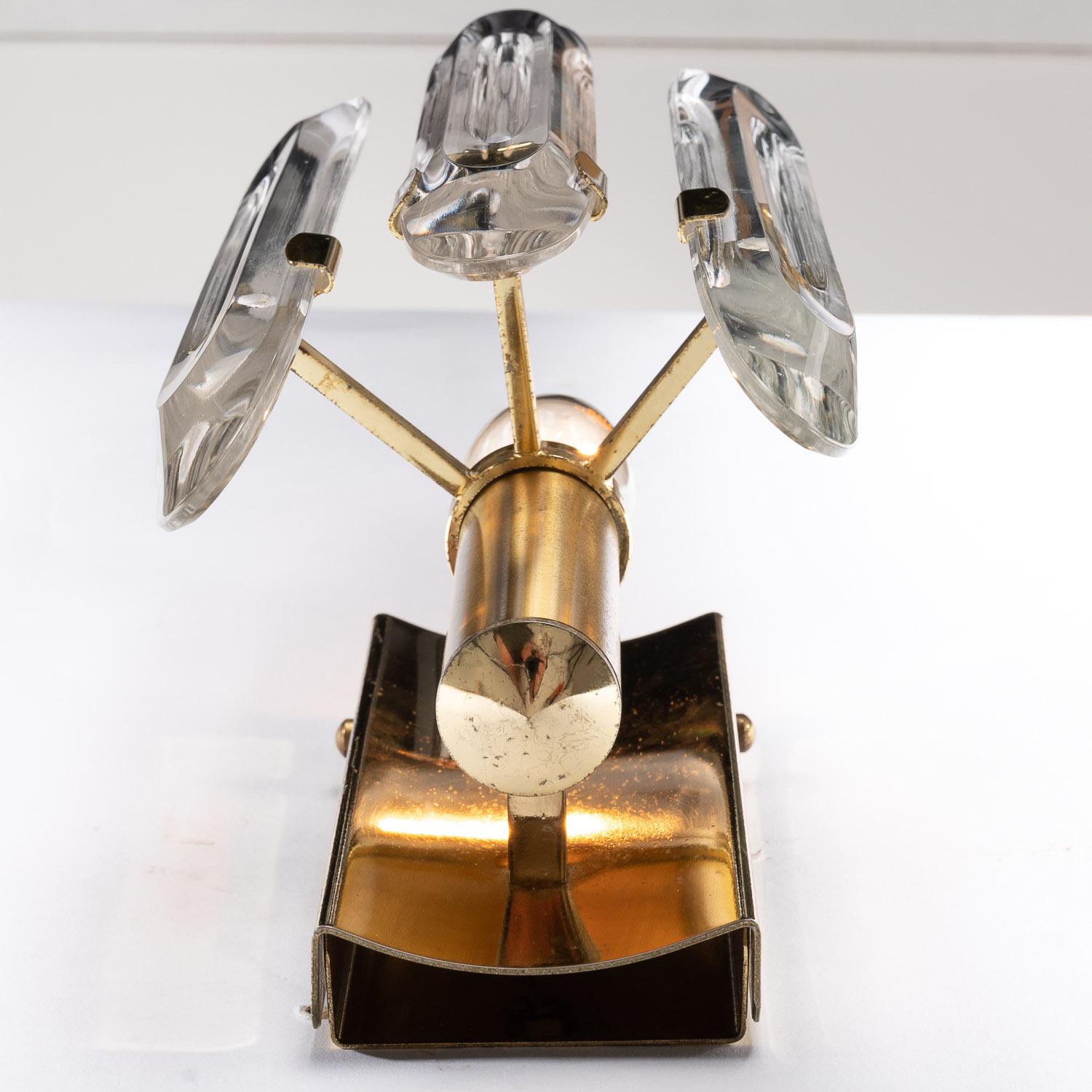 20th Century 1960's Brass & Crystal Glass Sconces by Gaetano Sciolari For Sale