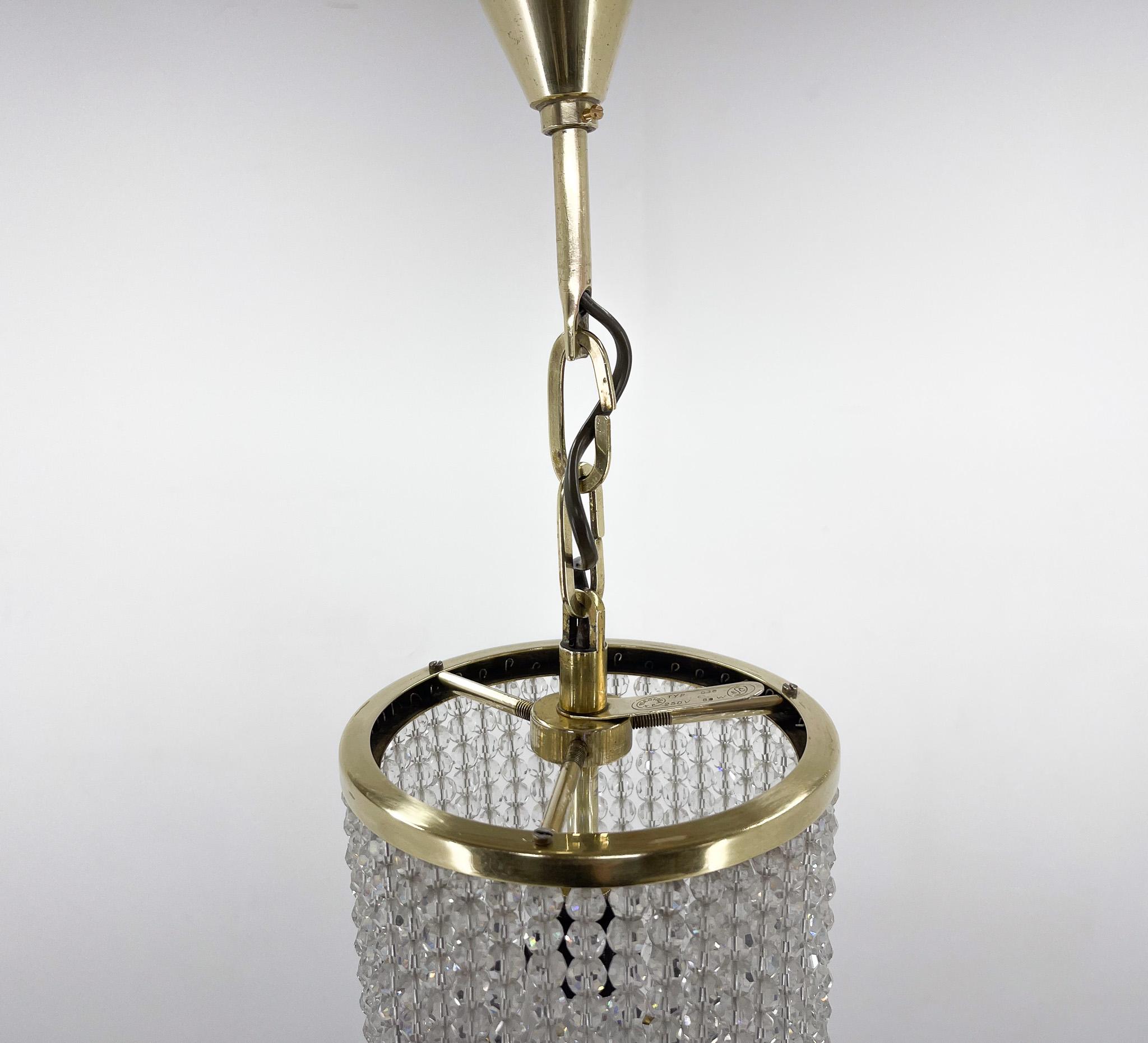 1960s Brass & Crytal Chandelier by Preciosa Glassworks, Czechoslovakia For Sale 5