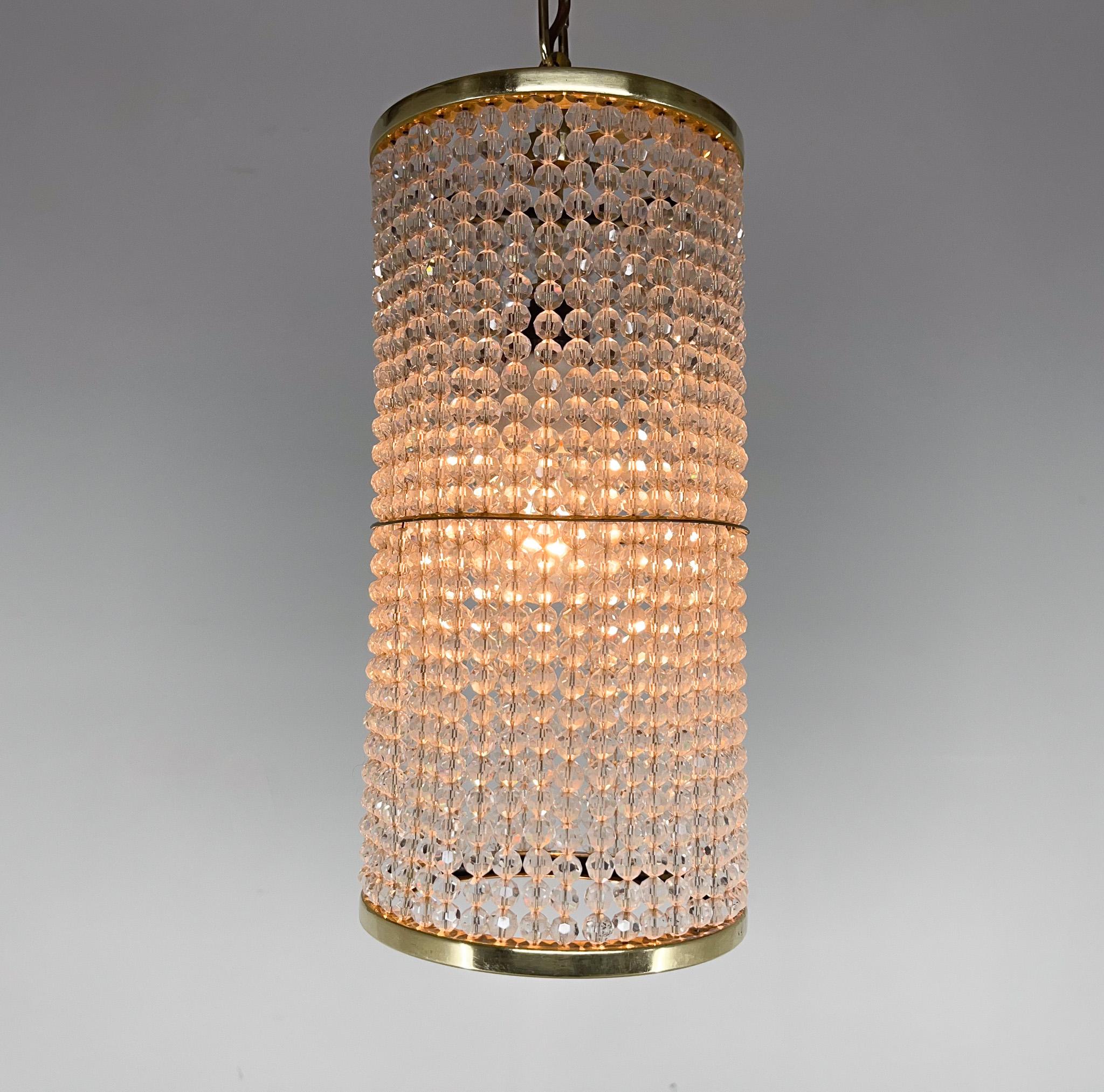 1960s Brass & Crytal Chandelier by Preciosa Glassworks, Czechoslovakia In Good Condition For Sale In Praha, CZ