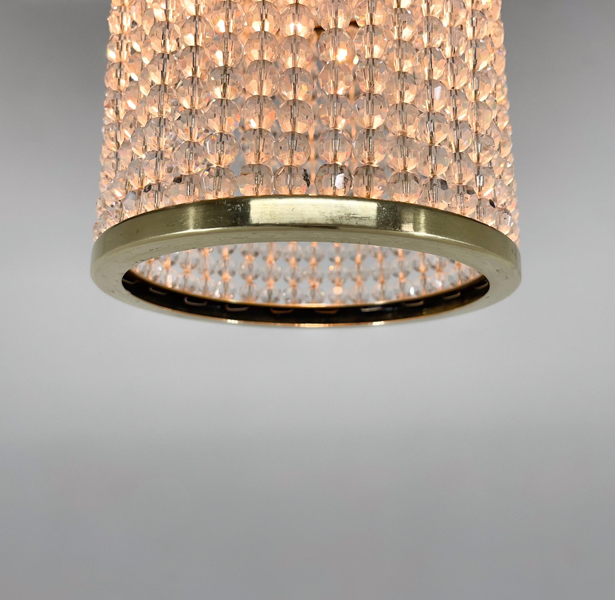 1960s Brass & Crytal Chandelier by Preciosa Glassworks, Czechoslovakia For Sale 2