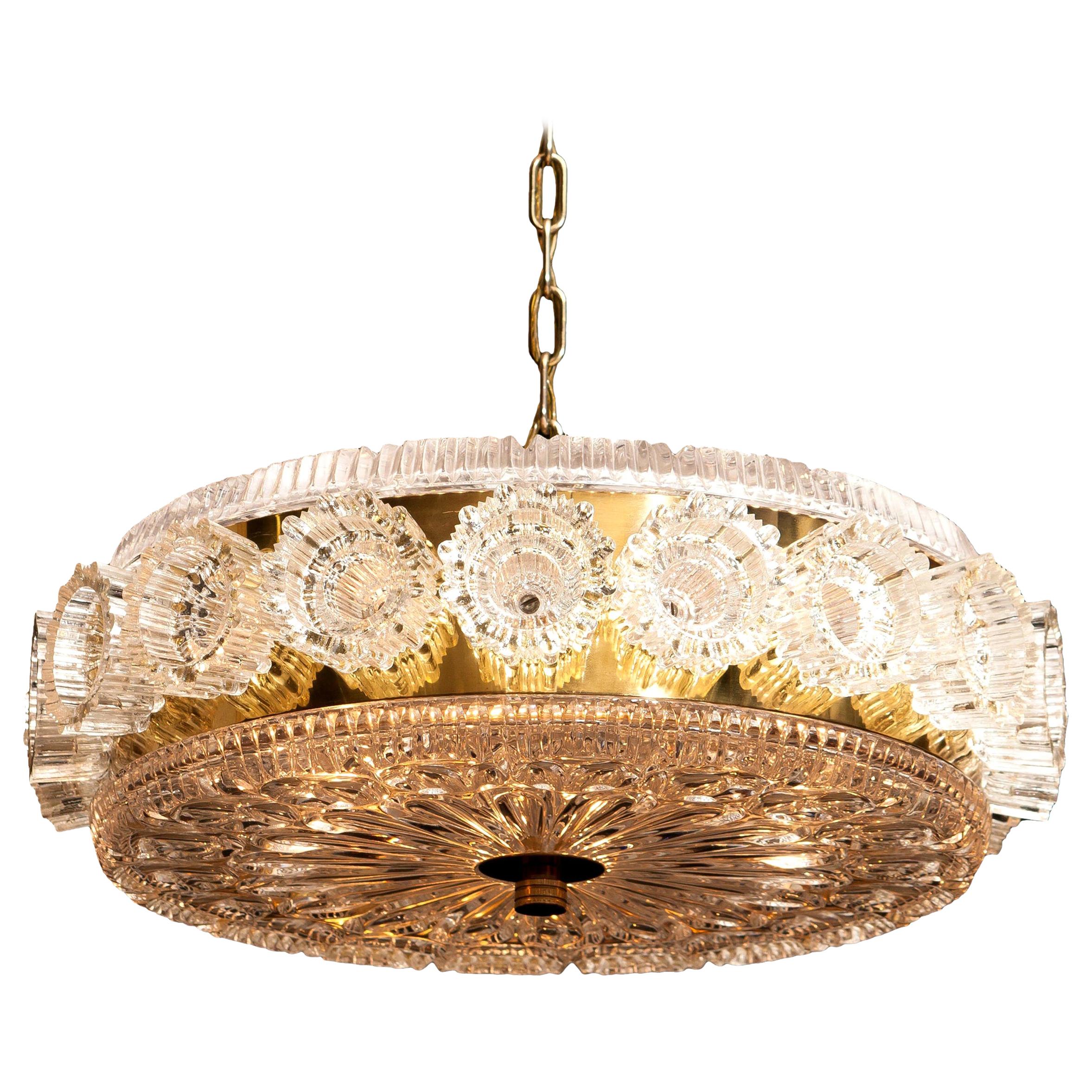 1960s, Brass Dish 
Flower
 Pendant by Carl Fagerlund for Orrefors