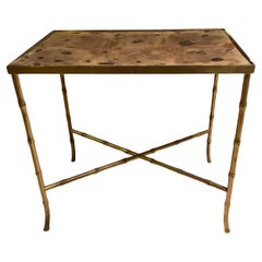 1960s Brass Faux Bamboo Side Table