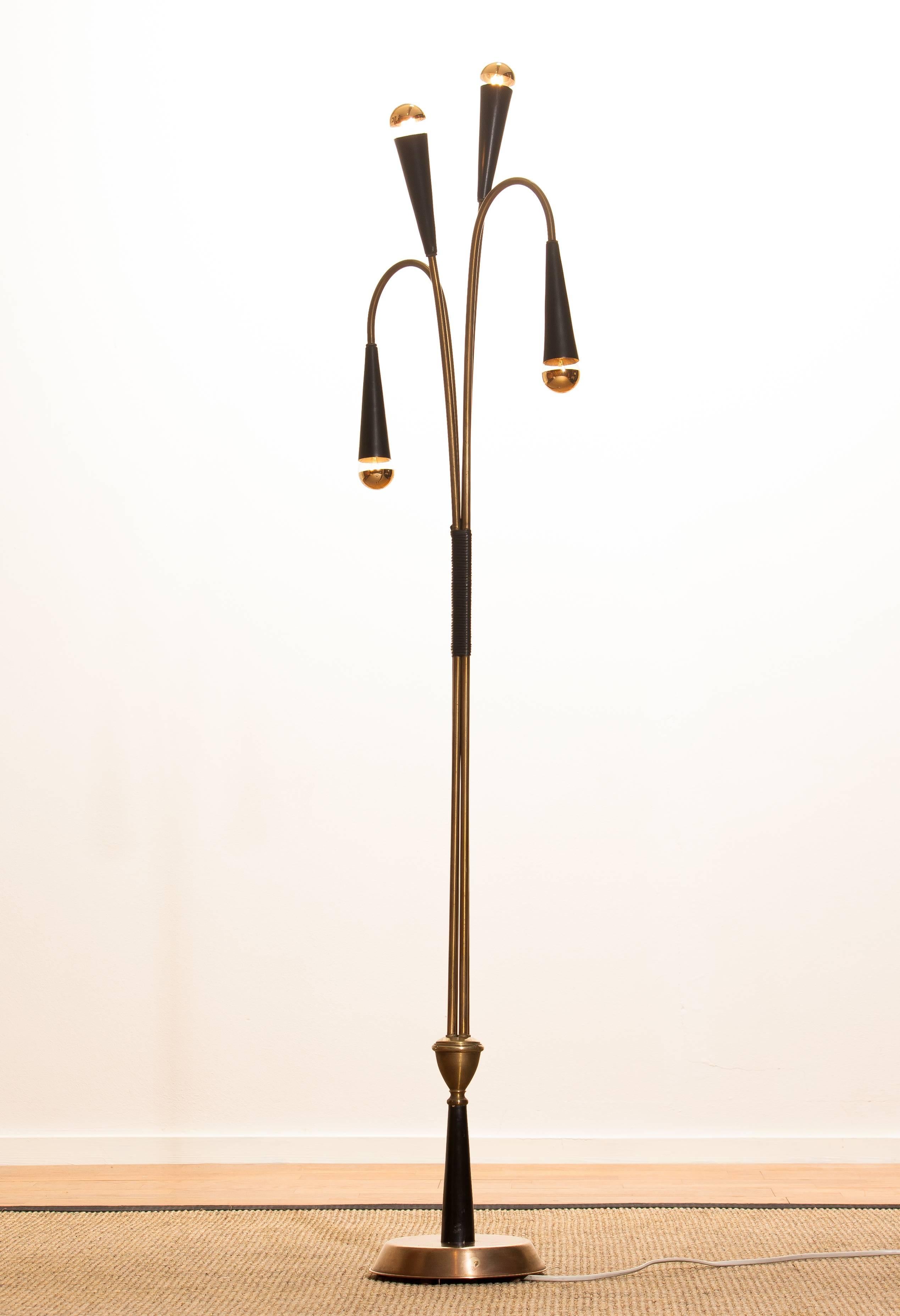 Italian 1960s Brass Floor Lamp by Oscar Torlasco for Lumi
