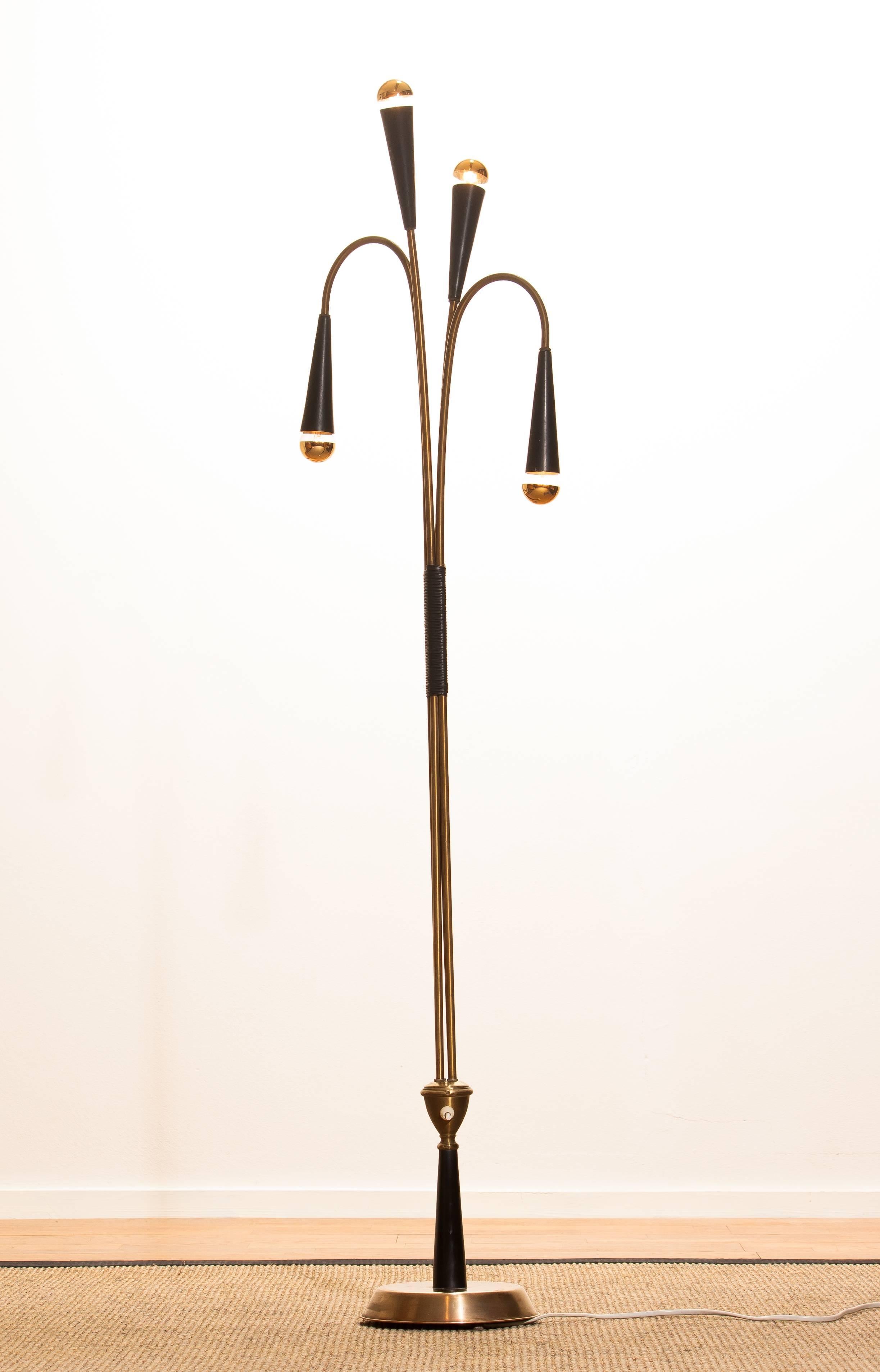 Metal 1960s Brass Floor Lamp by Oscar Torlasco for Lumi