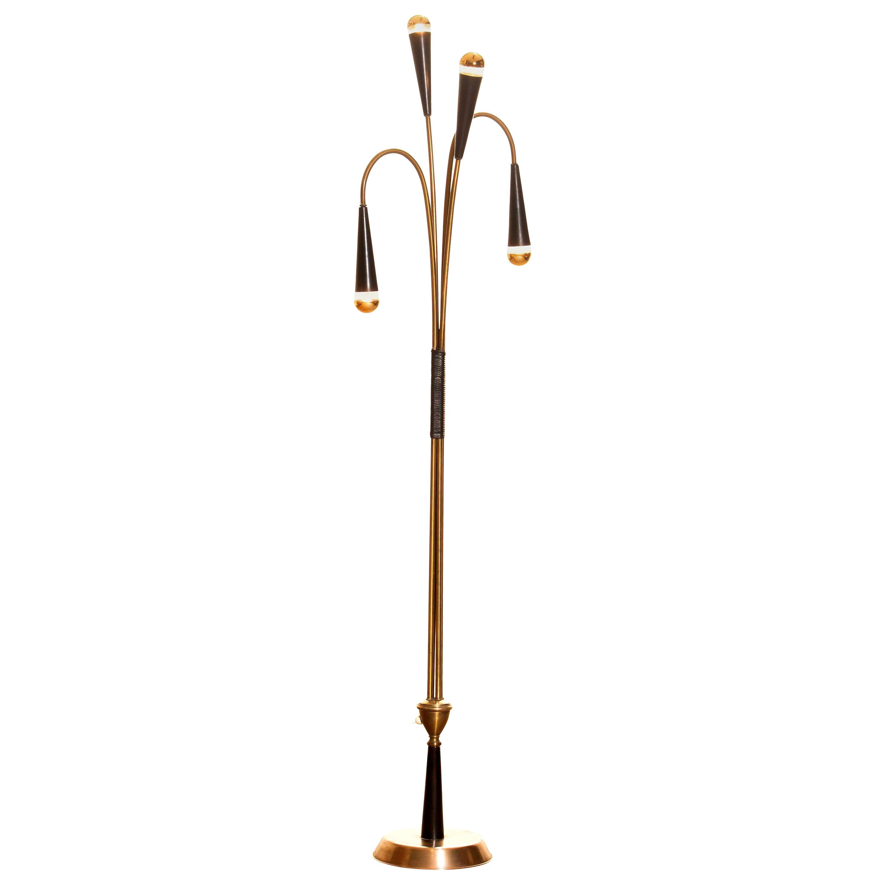 1960s Brass Floor Lamp by Oscar Torlasco for Lumi