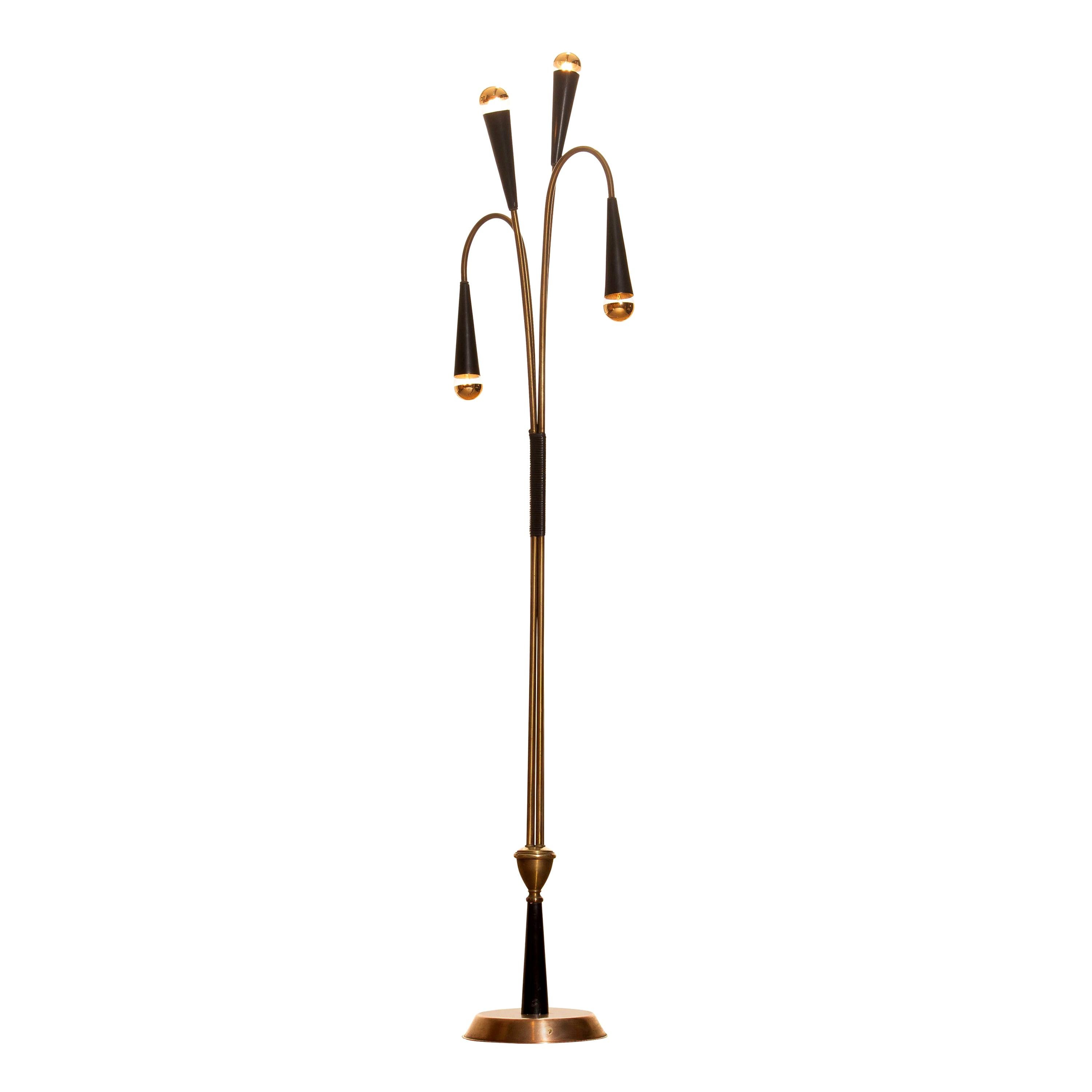 1960s Brass Floor Lamp by Oscar Torlasco for Lumi