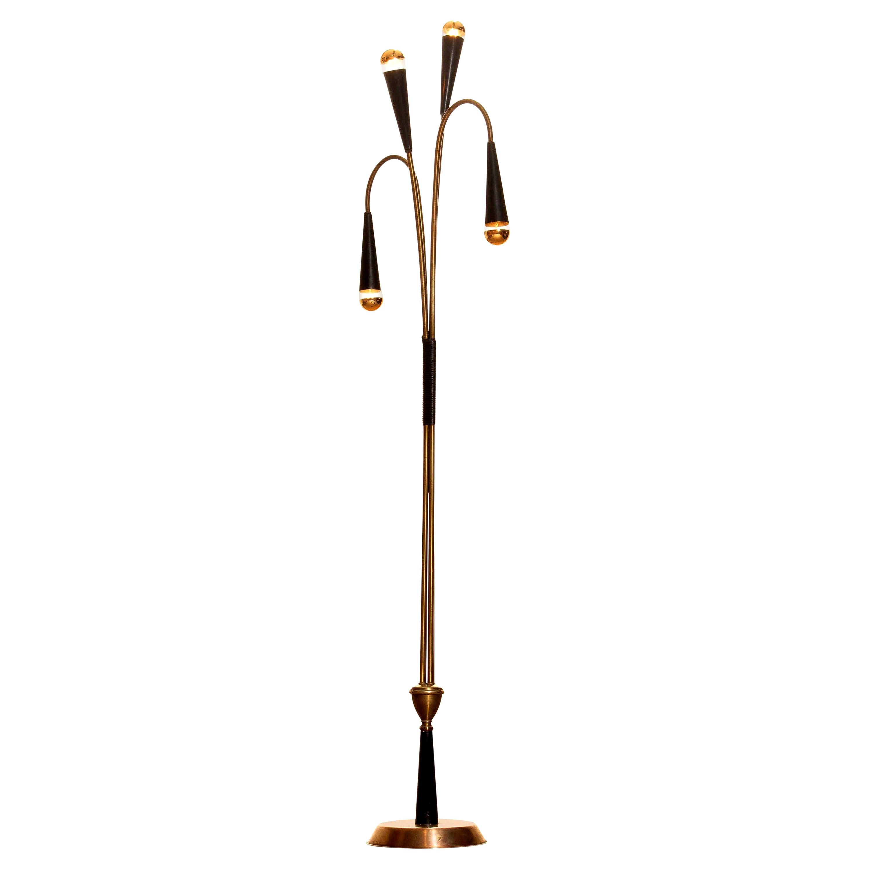 1960s Brass Floor Lamp by Oscar Torlasco for Lumi
