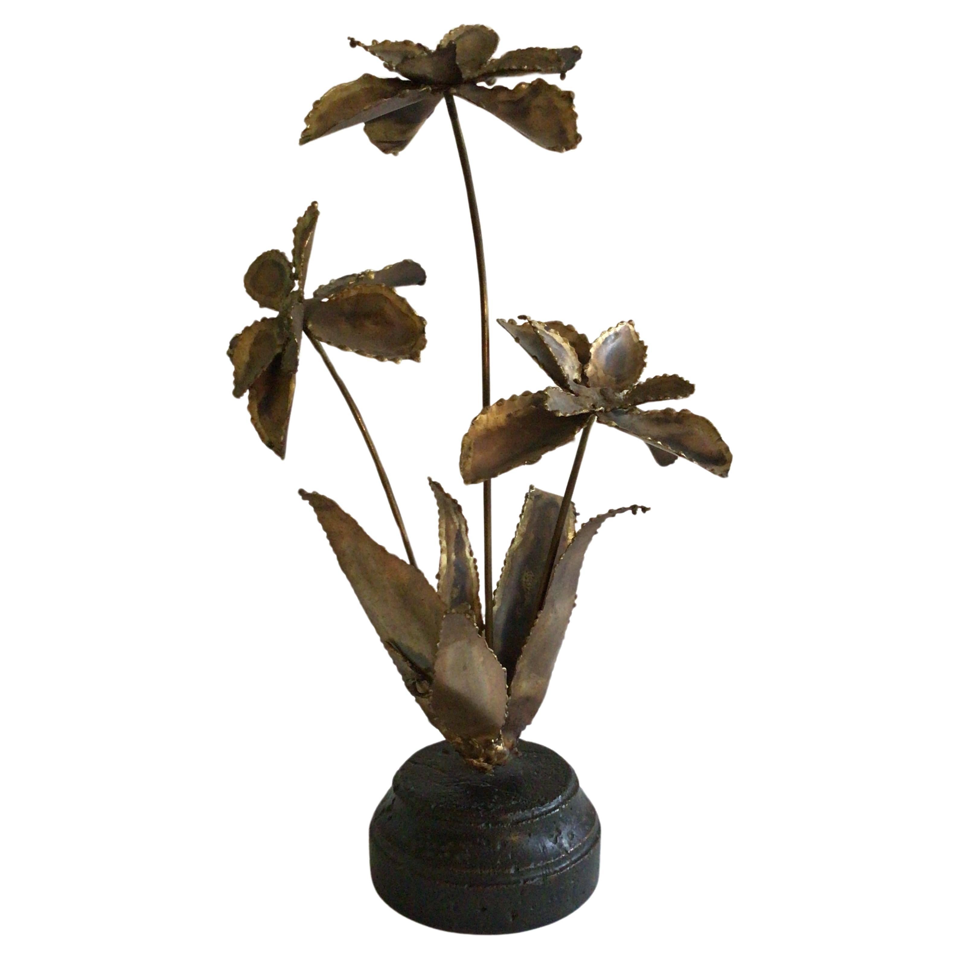 1960er Jahre Messing Blume Skulptur auf Komposition Basis