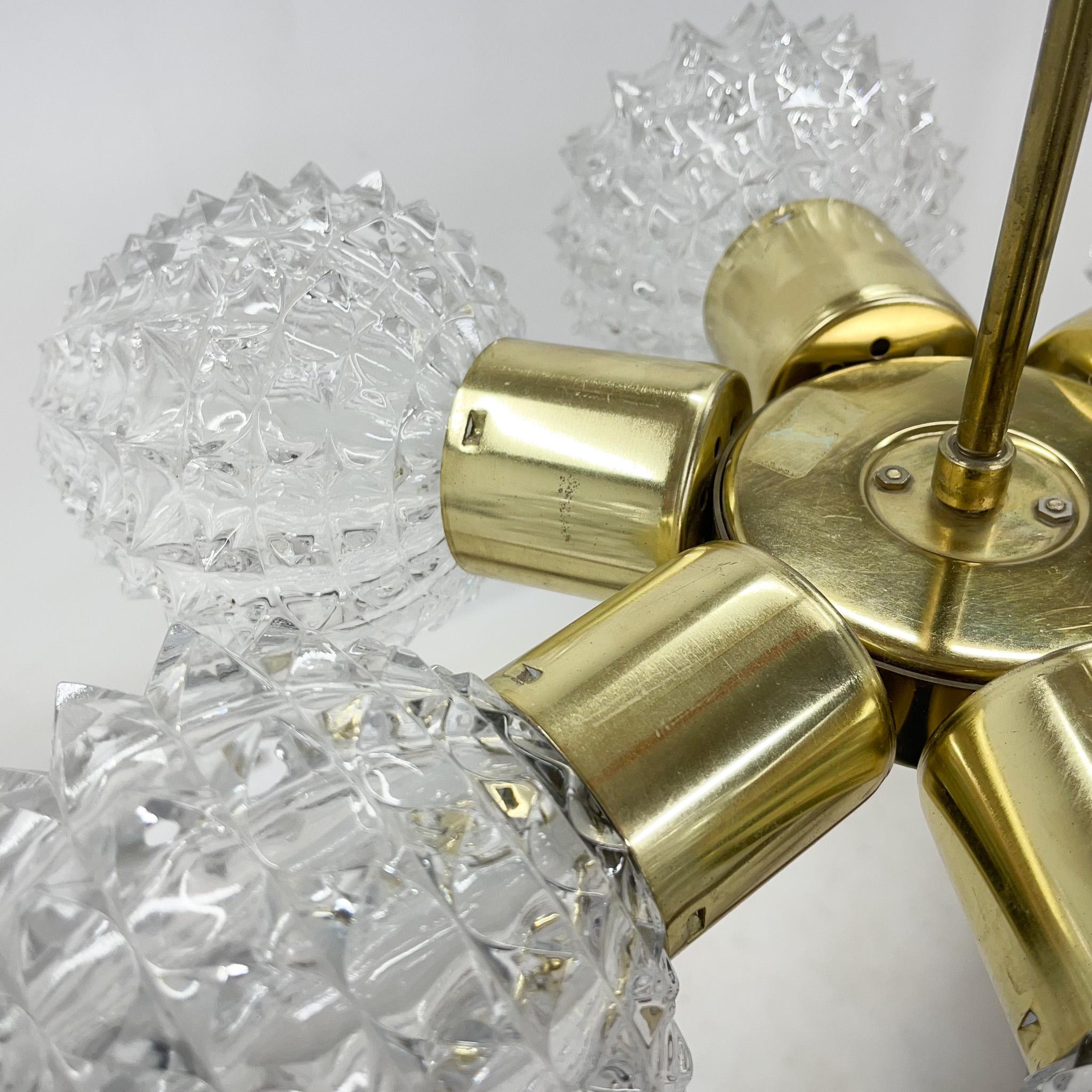 20th Century 1960s Brass & Glass Chandelier by Kamenicky Senov, 2 Pieces Available For Sale