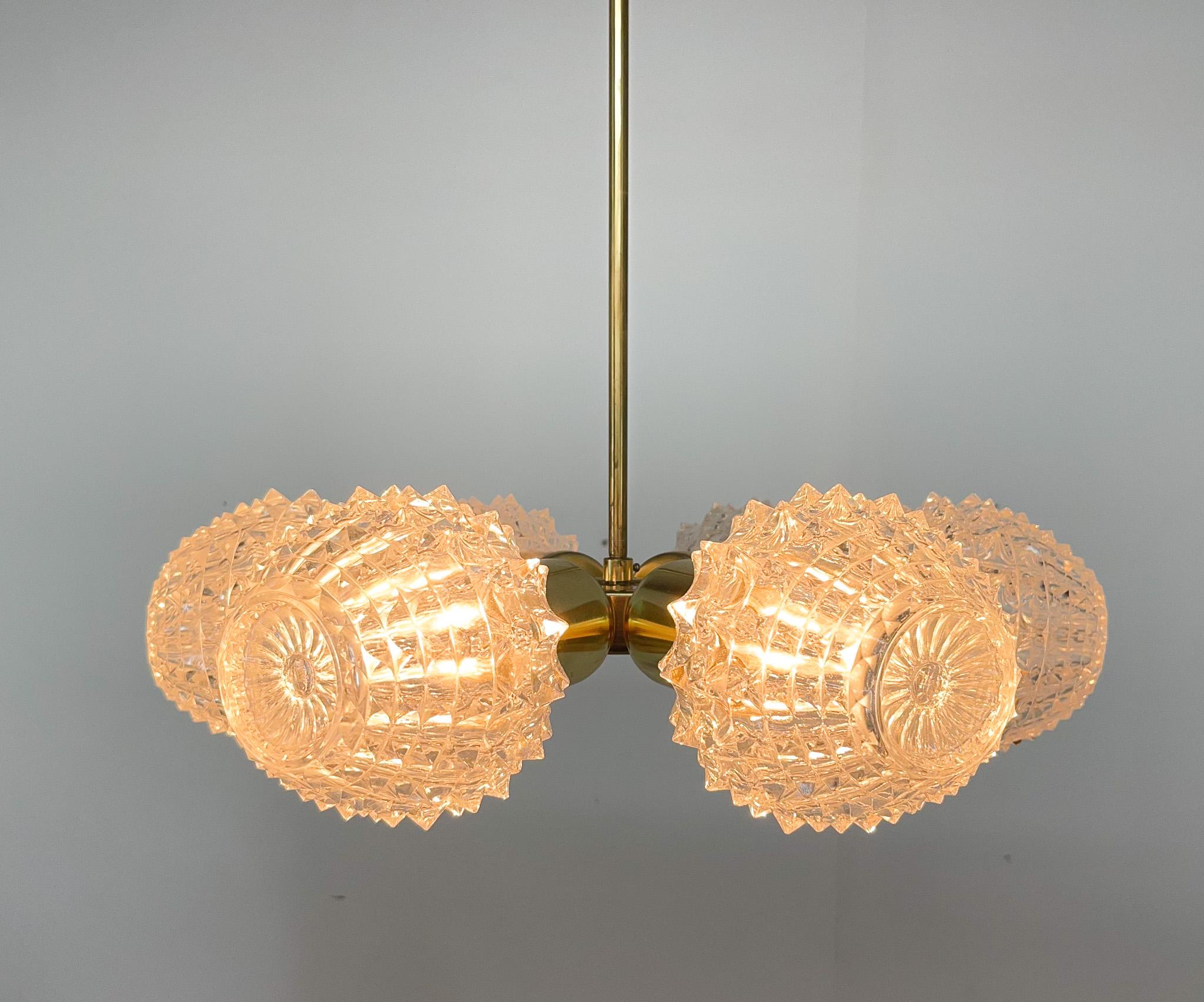 1960s Brass & Glass Chandelier by Kamenicky Senov, 2 Pieces Available For Sale 1