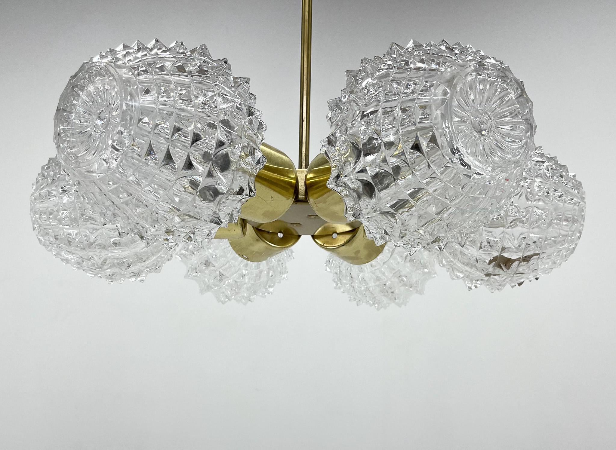 1960s Brass & Glass Chandelier by Kamenicky Senov, 2 Pieces Available For Sale 3