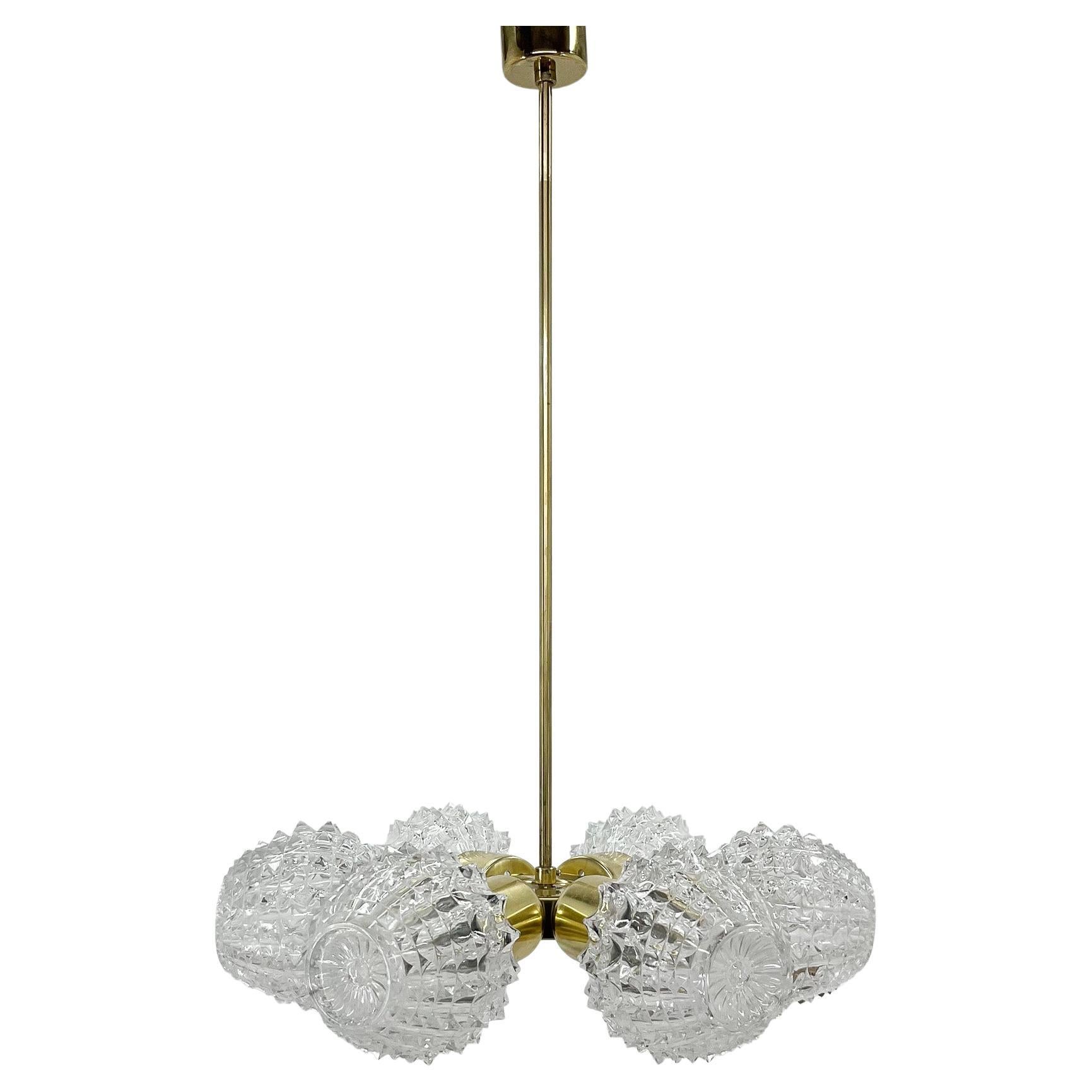 1960s Brass & Glass Chandelier by Kamenicky Senov, 2 Pieces Available For Sale