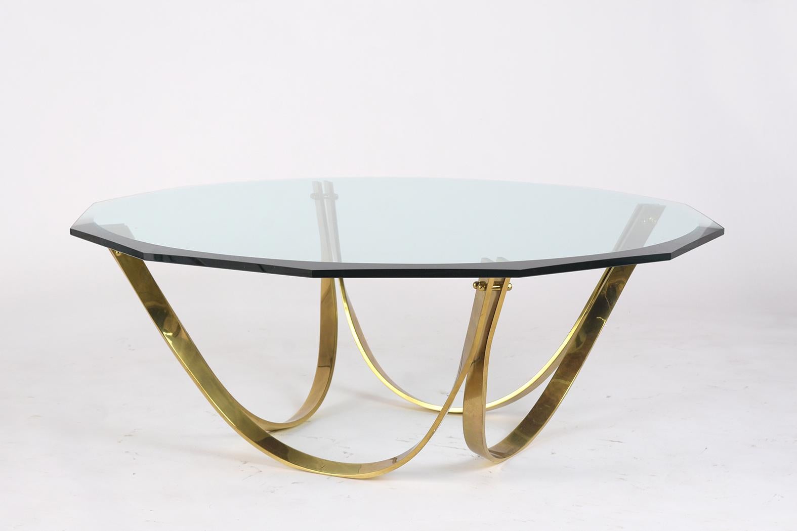 American 1960's Brass & Glass Coffee Table by Roger Sprunger Produced by Dunbar