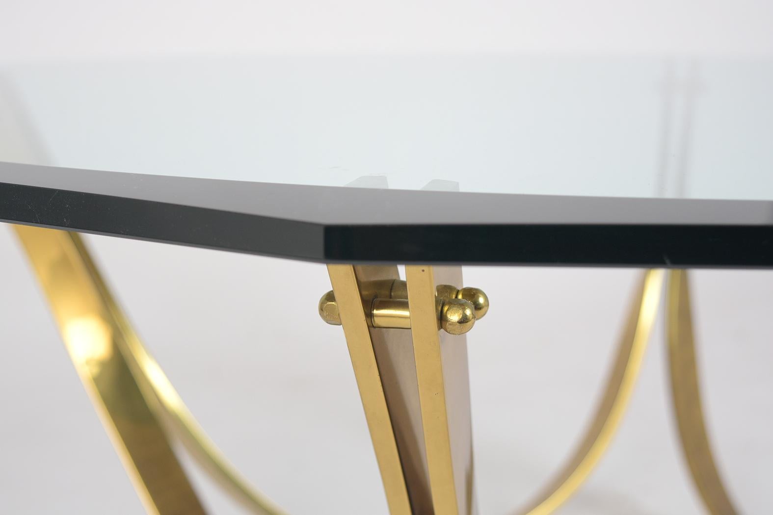 Polished 1960's Brass & Glass Coffee Table by Roger Sprunger Produced by Dunbar