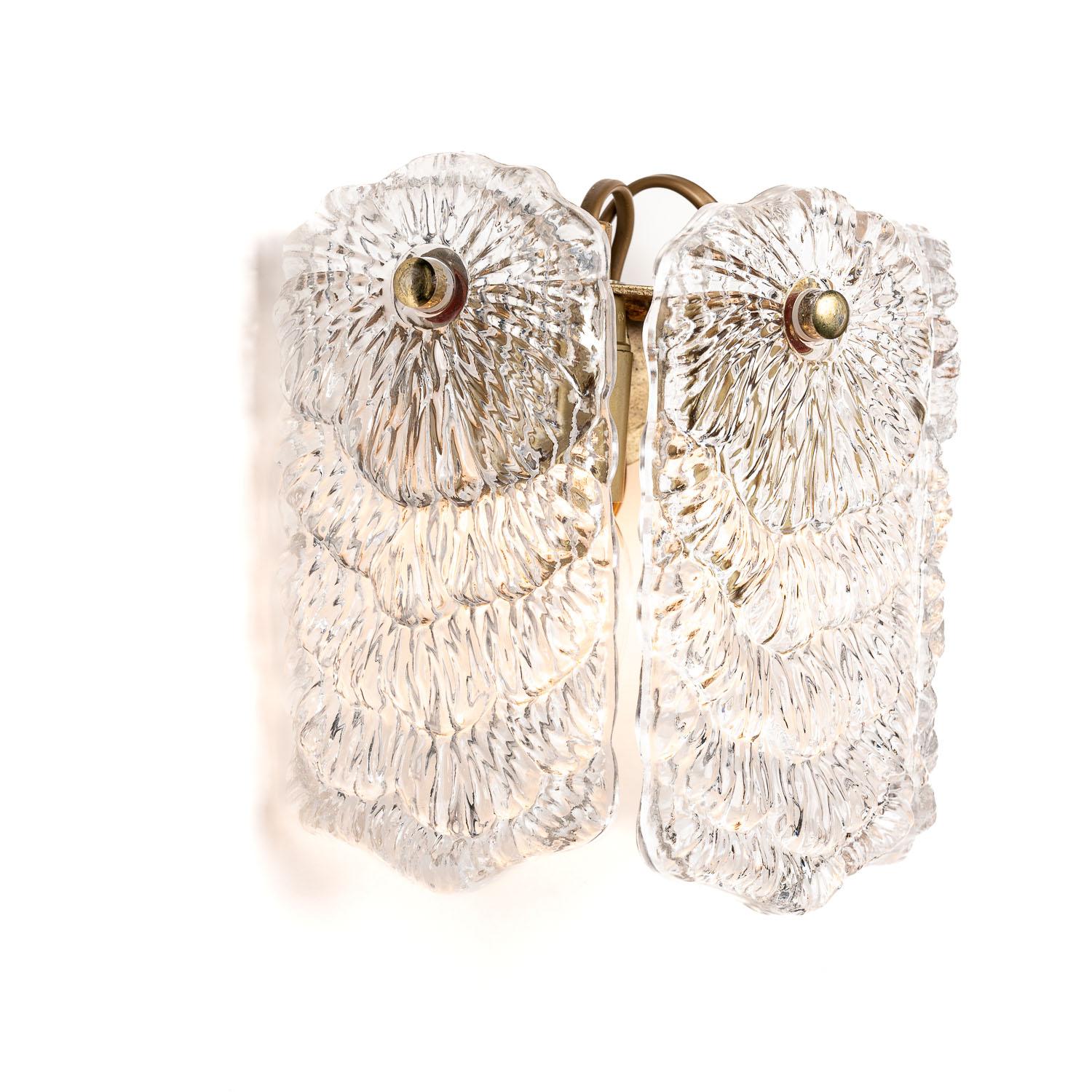 20th Century 1960's Brass & Glass Sconces by Doria For Sale