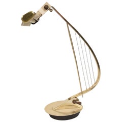 1960s Brass Harp Table Desk Task Lamp Sculptural Shape Style Lightolier