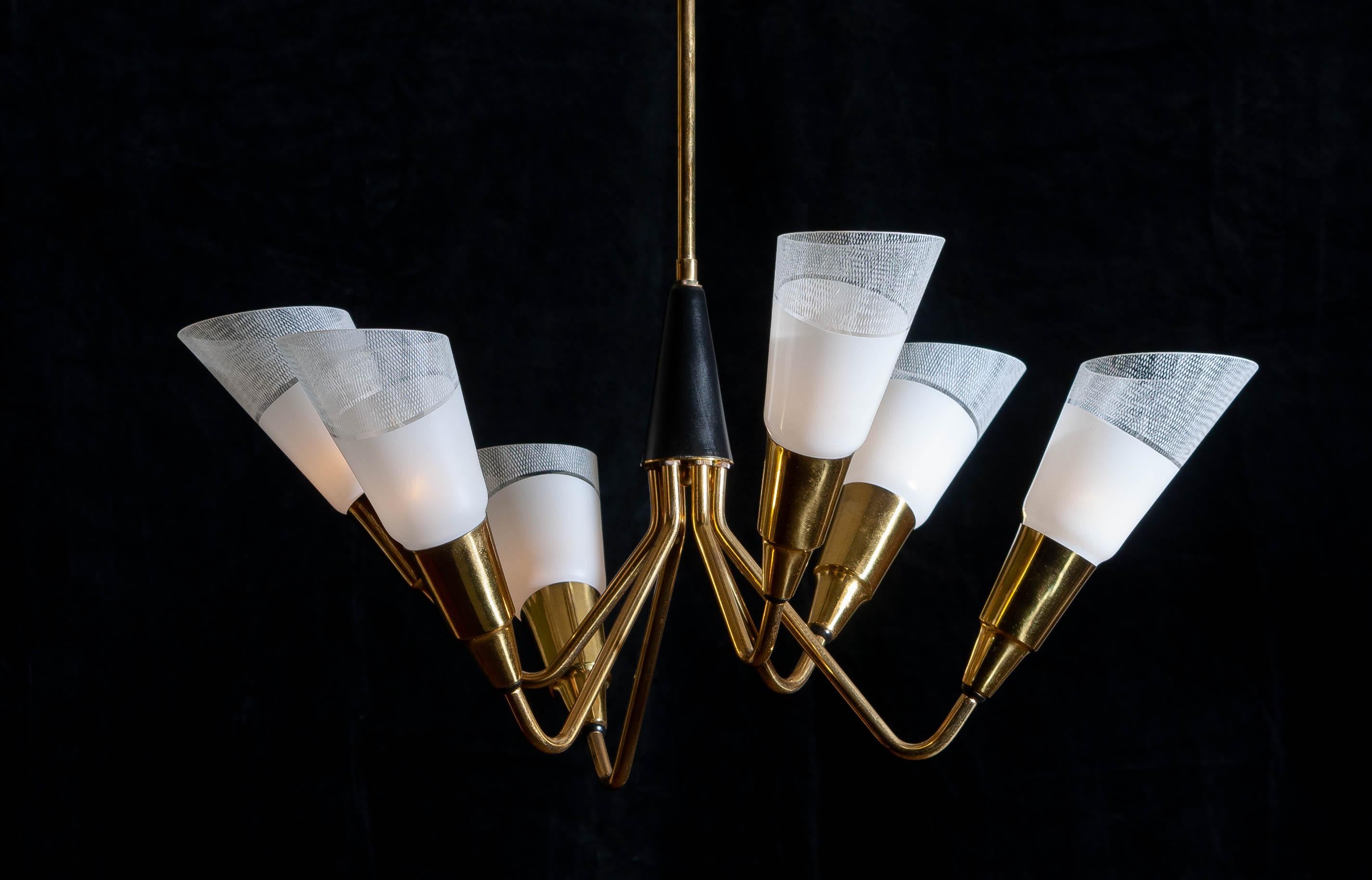 Mid-Century Modern 1960s, Brass Italian Modernist Sputnik Chandelier with Frosted Crystal