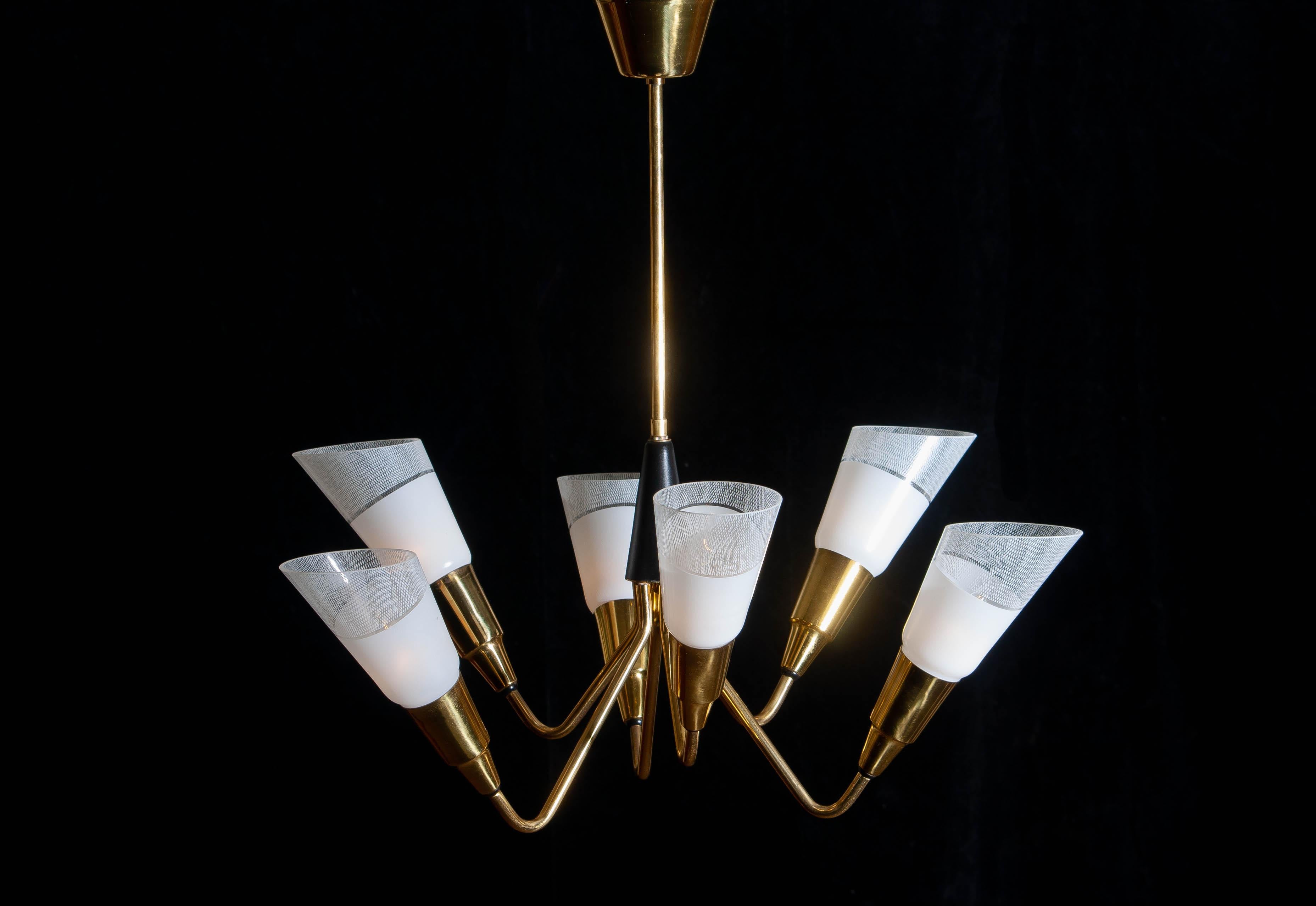 1960s, Brass Italian Modernist Sputnik Chandelier with Frosted Crystal 3