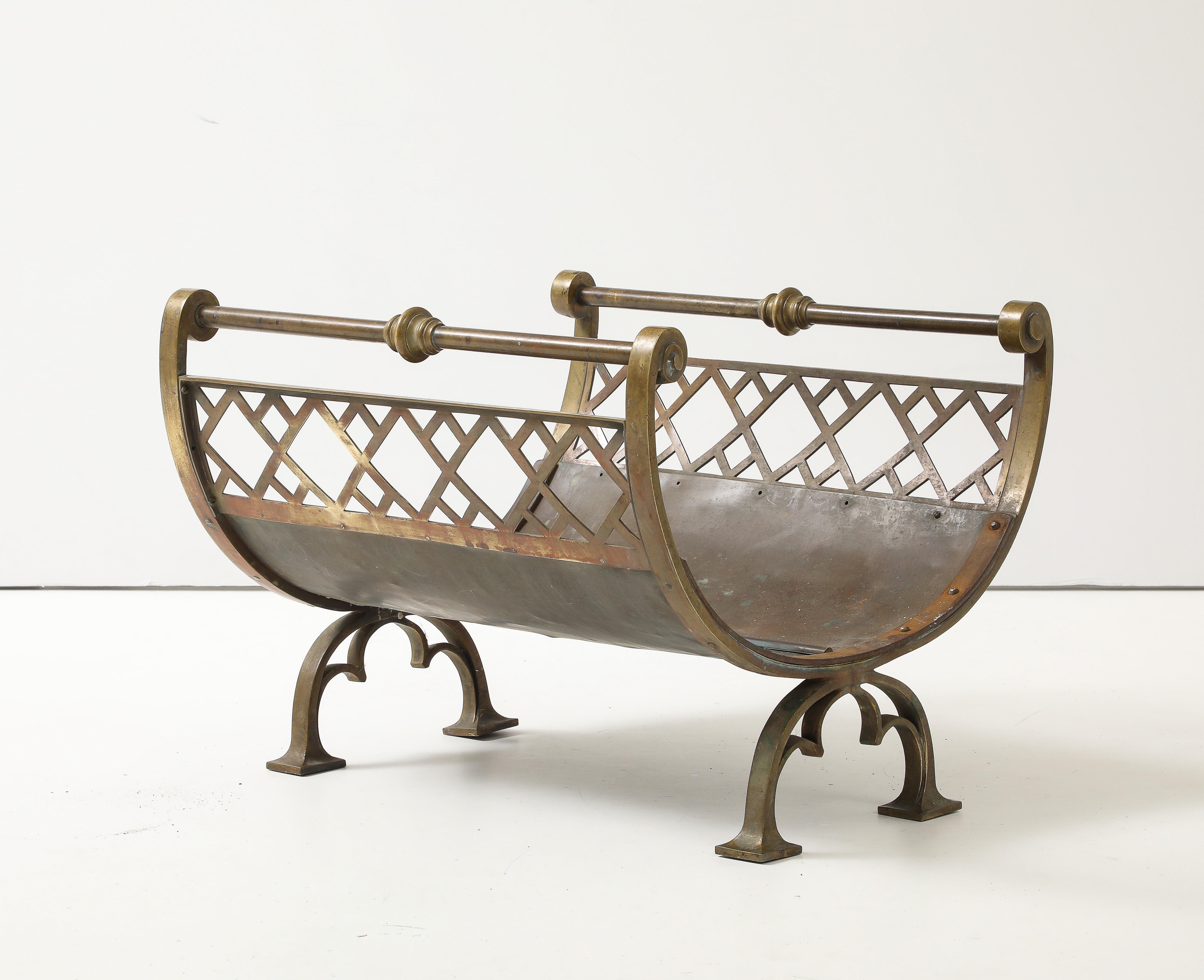 Mid-20th Century 1960's Brass Lattice Lattice Fireplace Log Holder. For Sale