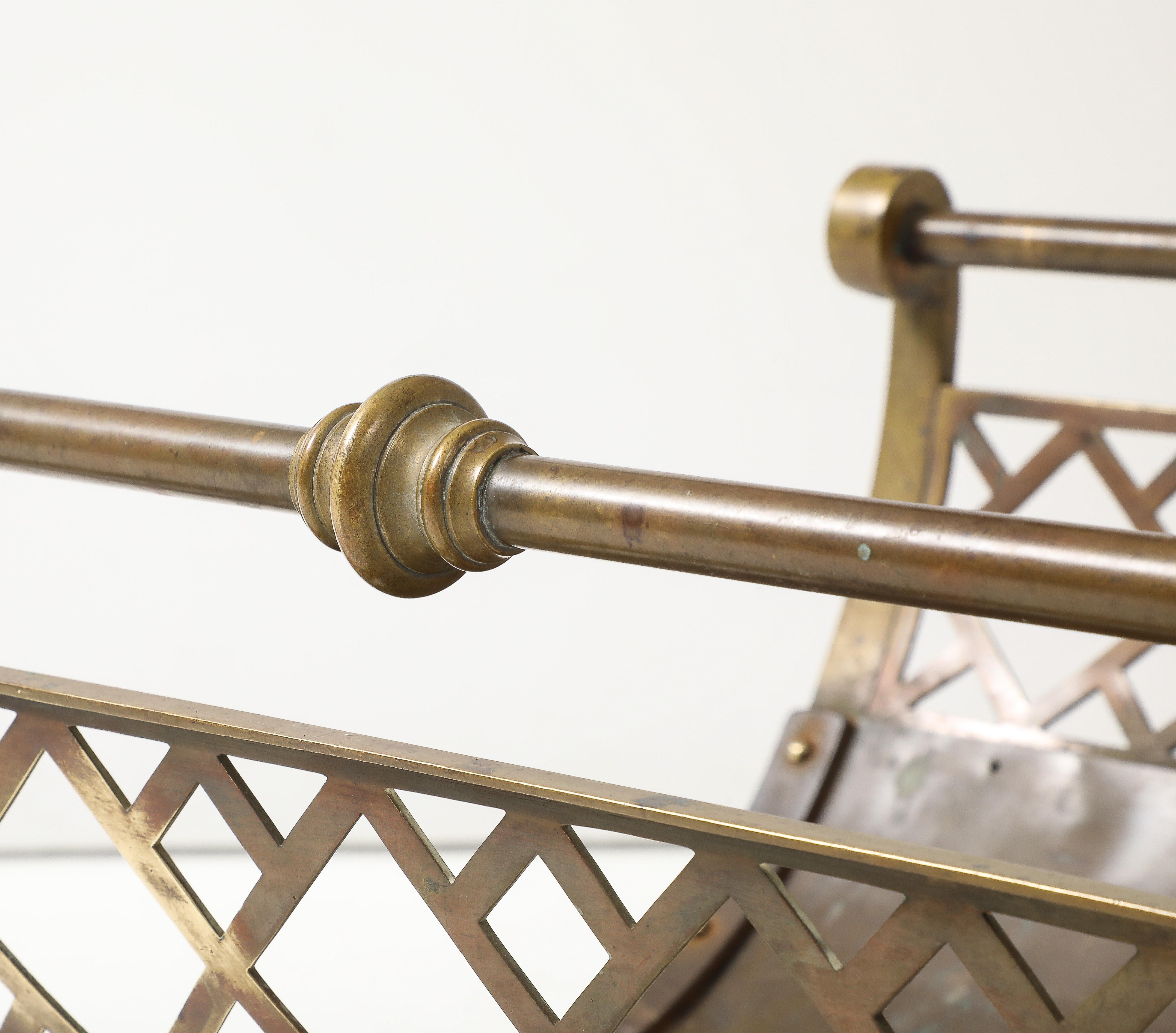 1960's Brass Lattice Lattice Fireplace Log Holder. For Sale 1