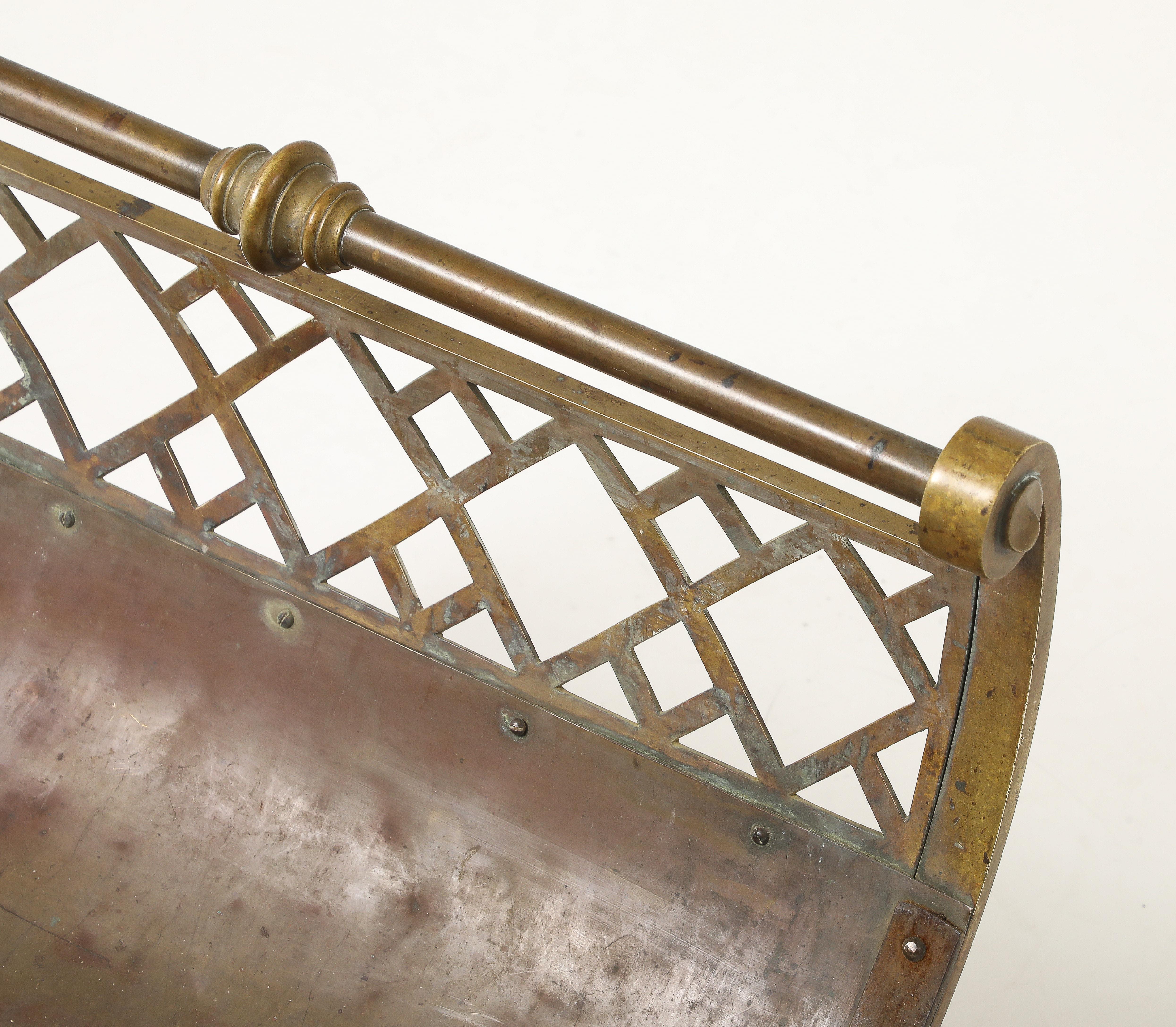 1960's Brass Lattice Lattice Fireplace Log Holder. For Sale 2
