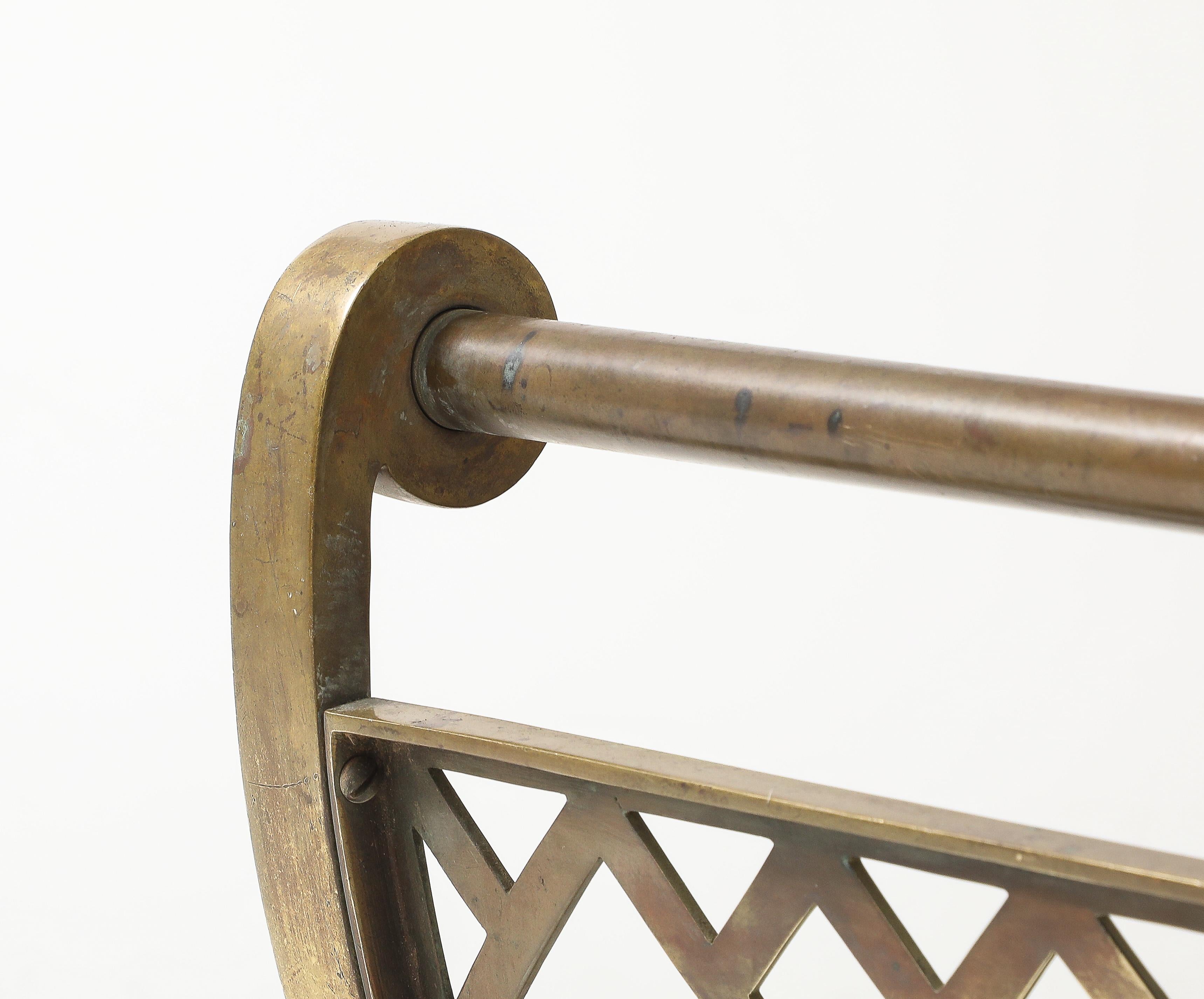 1960's Brass Lattice Lattice Fireplace Log Holder. For Sale 3