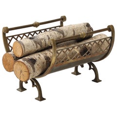 Vintage 1960's Brass Lattice Lattice Fireplace Log Holder.
