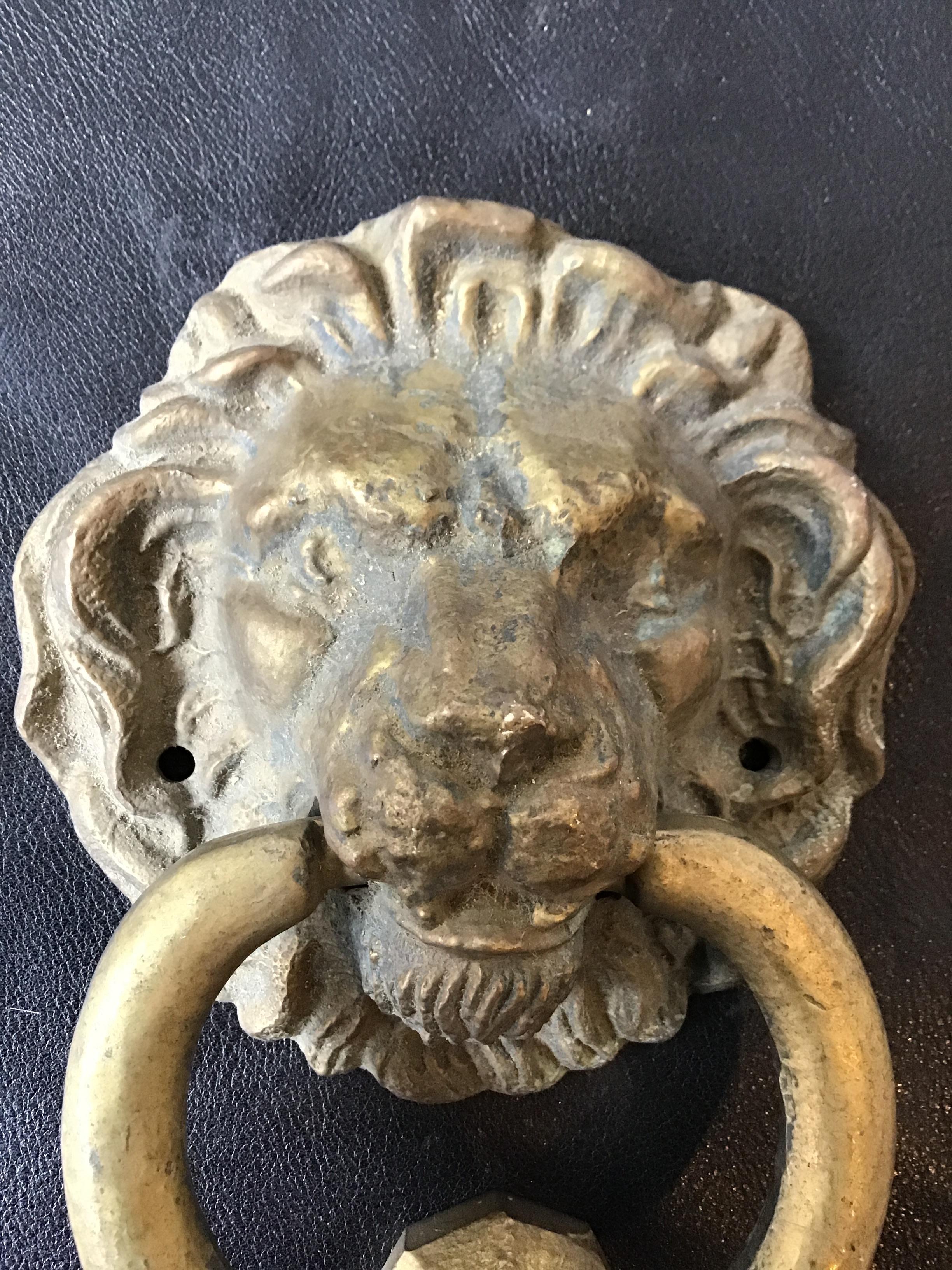 Mid-20th Century 1960s Brass Lions Head Door Knocker